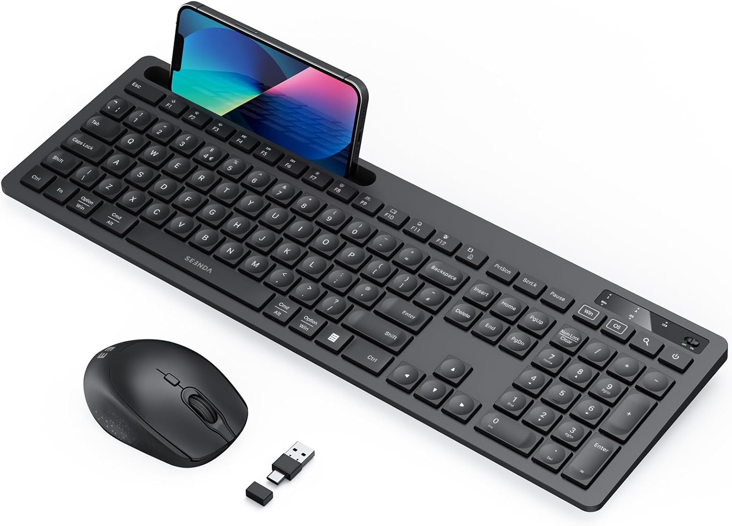 Wireless Keyboard and Mouse Set, Wireless Keyboard Mouse Combo with USB A and US...