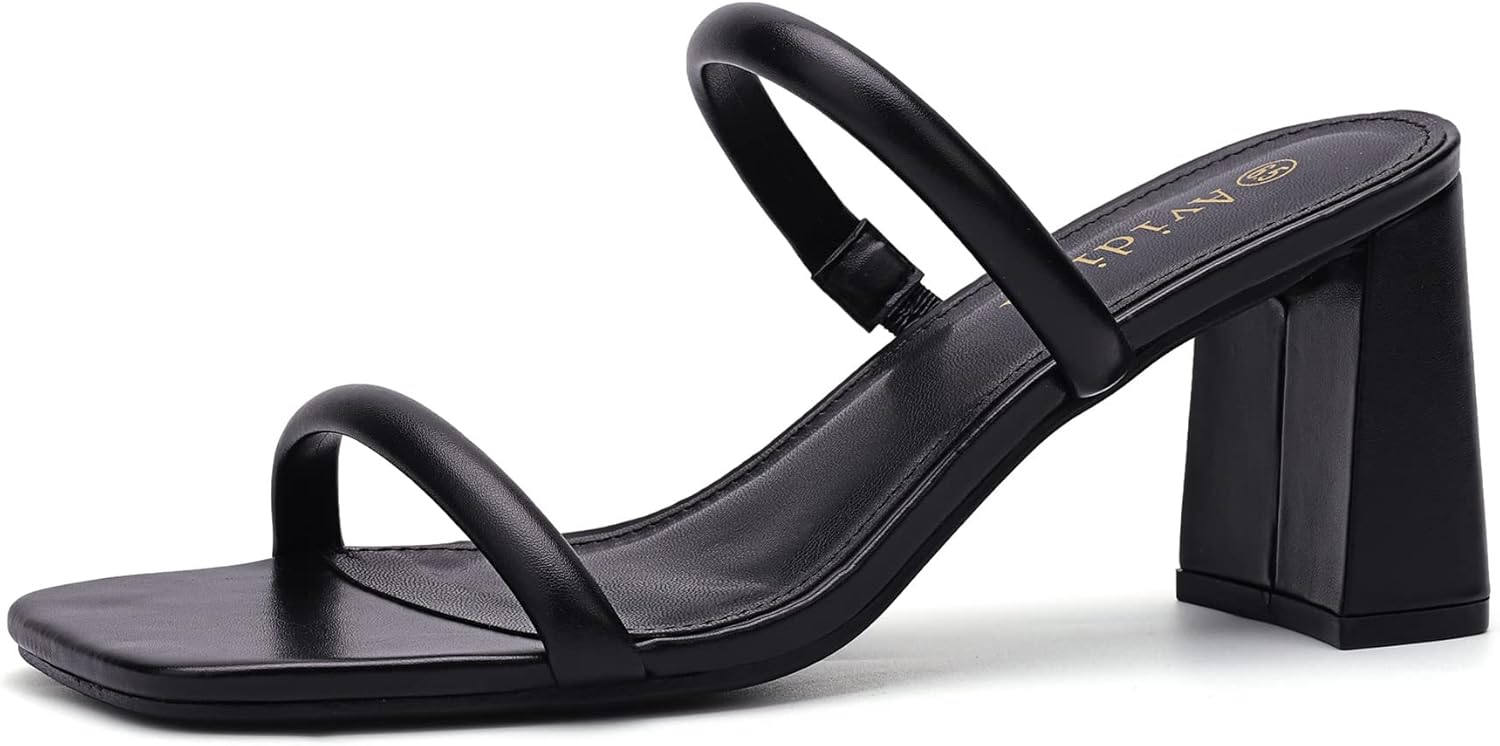 Stylish Women's Square Open Toe Heeled Sandals, Unique Two Strap Mules for Summe...