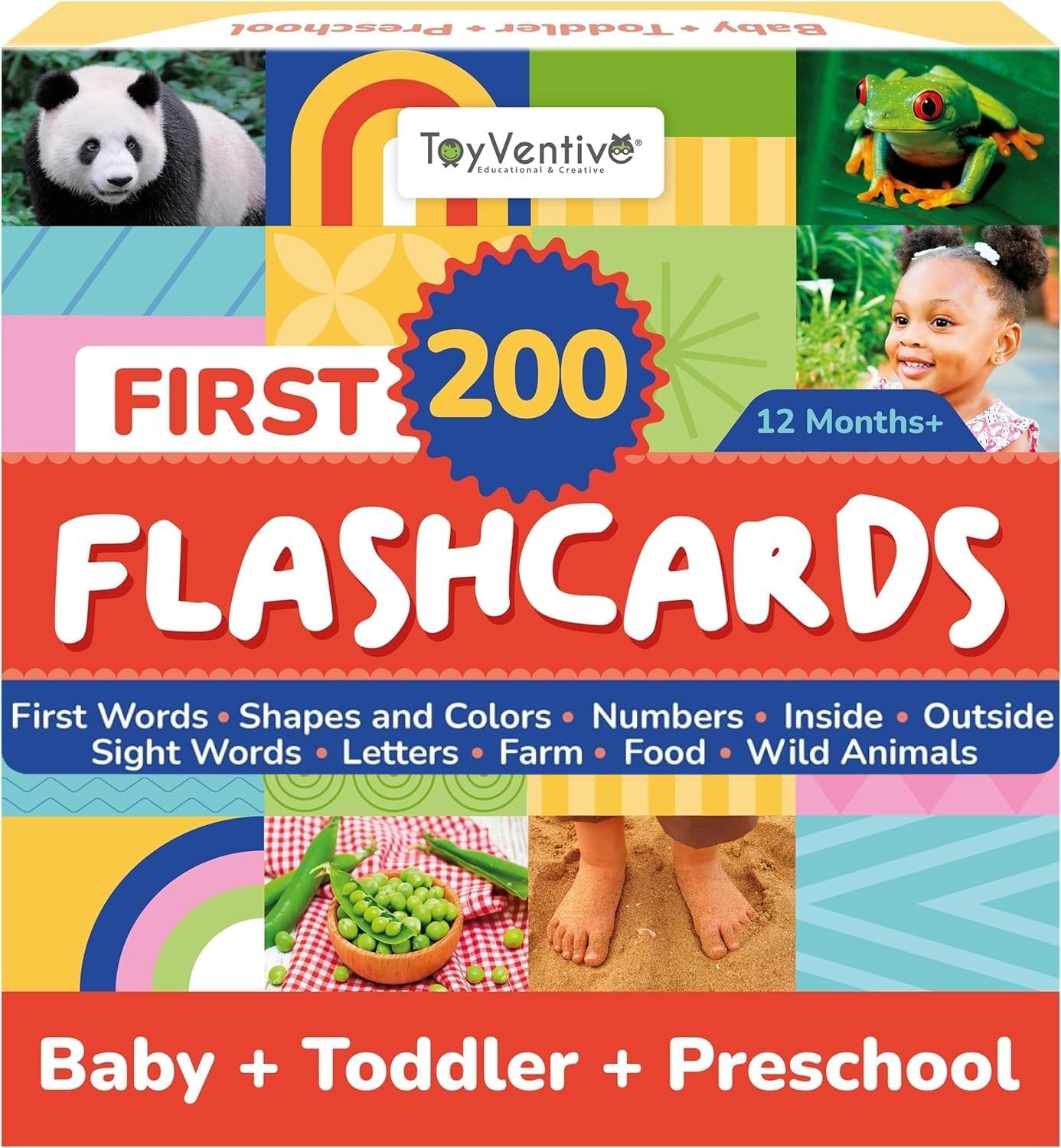 TOYVENTIVE First 200 Thick Toddler Flash Cards, 1 2 3 4 Year Old Letter, Number,...