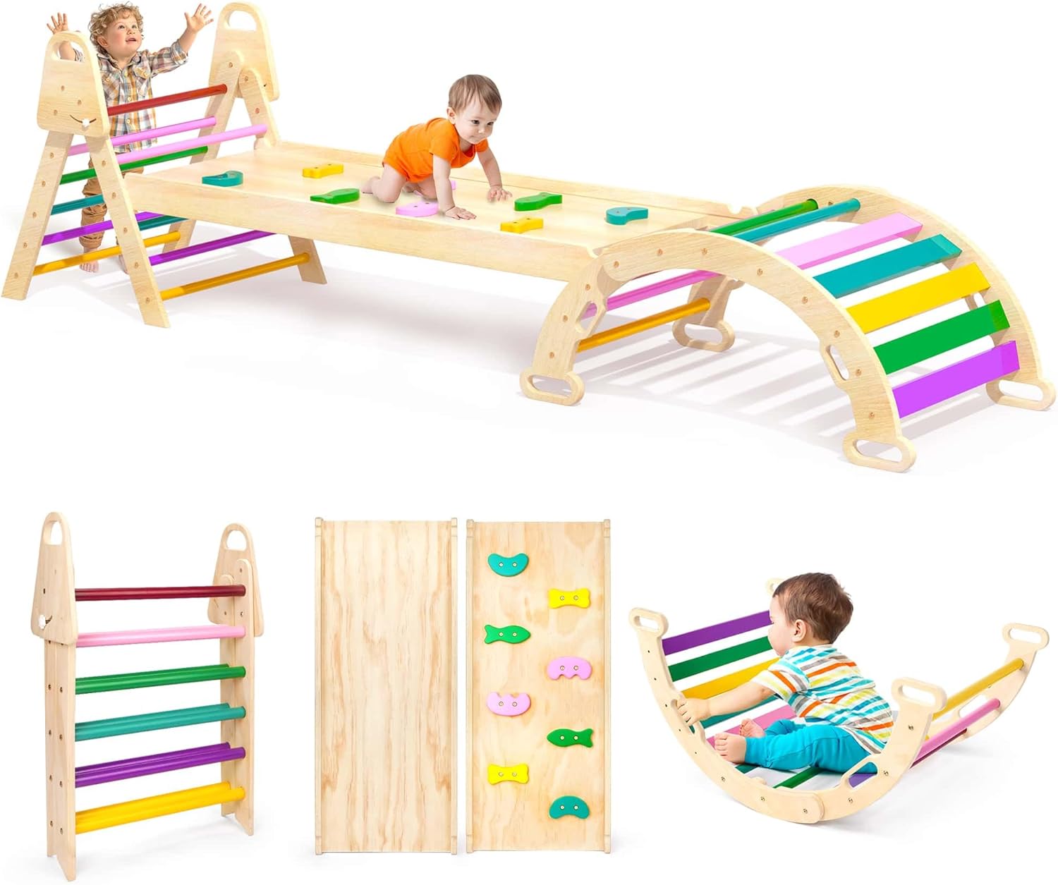 7in1 Extra Large Pikler Triangle Set, Indoor Climbing Toys for Toddlers, Foldabl...