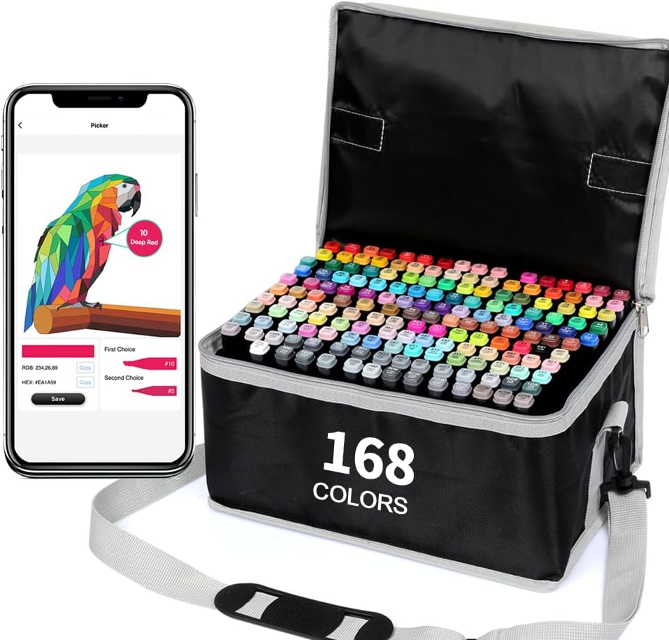 Vokiuler Alcohol Markers-168+2 Colored Marker Set with Colouring APP,Permanent T...