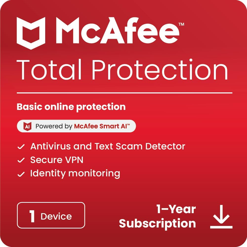 McAfee Total Protection 1-Device 2025 |12-Months |Antivirus, Secure VPN |Include...