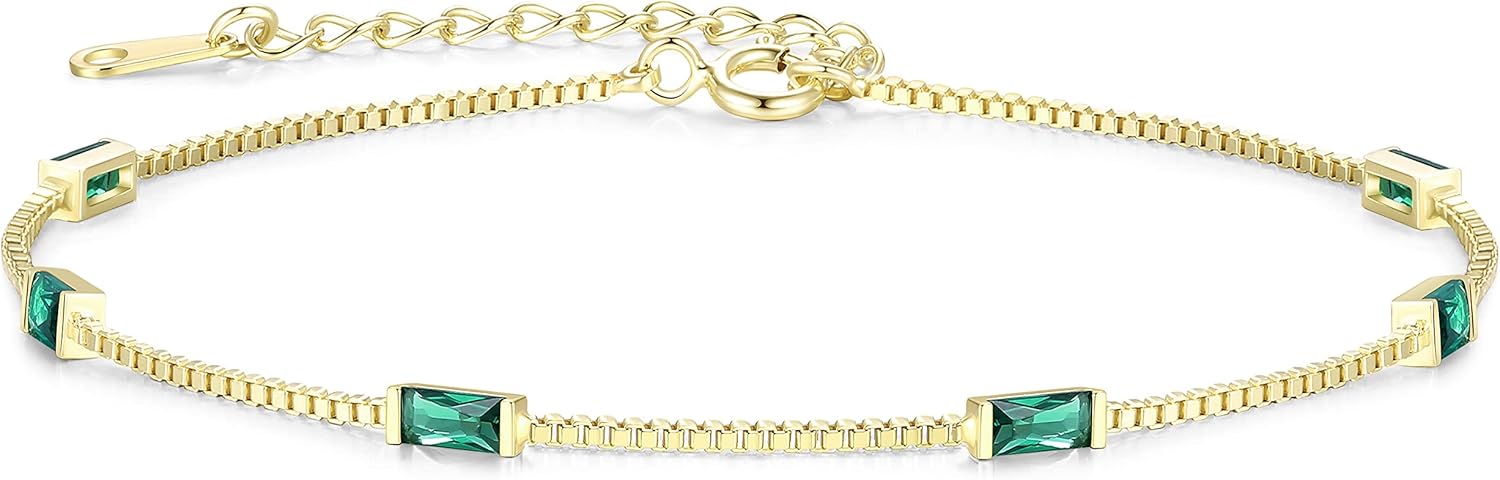 LOUISA SECRET Birthstone Bracelets for Women, 925 Sterling Silver Dainty Simple...