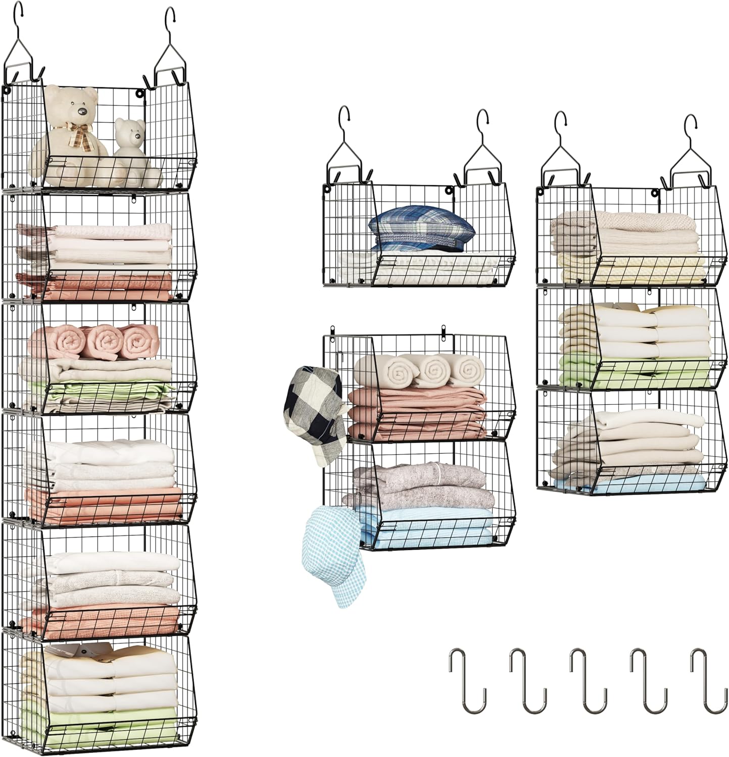 X-cosrack 6 Tier Closet Hanging Organizer, Clothes Shelves with 2 Pair Hooks,5 S...