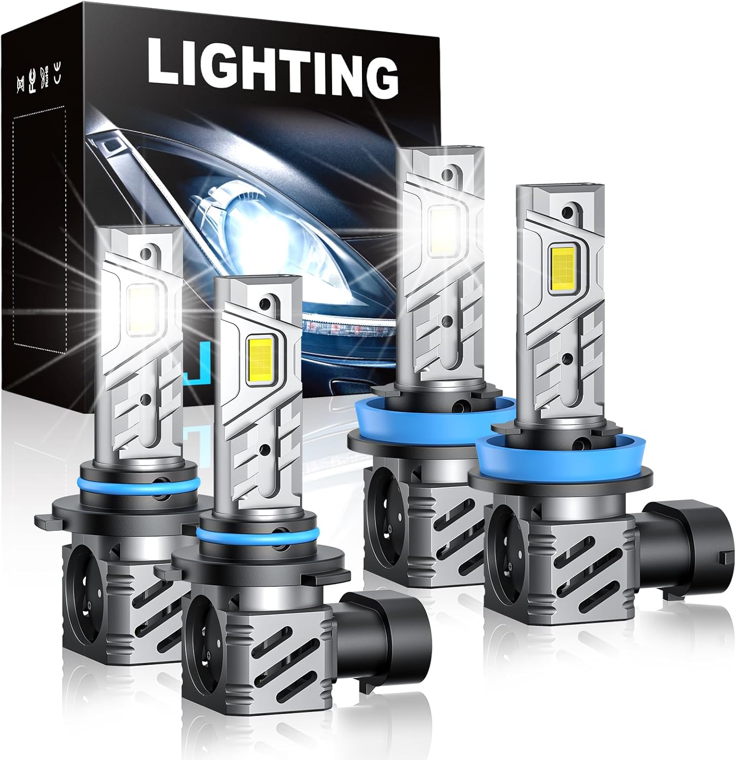 RCJ 9005/HB3 H11/H8/H9 Fog Light Bulbs Combo, 2025 Updated 35000LM 6000K Cool Wh...
