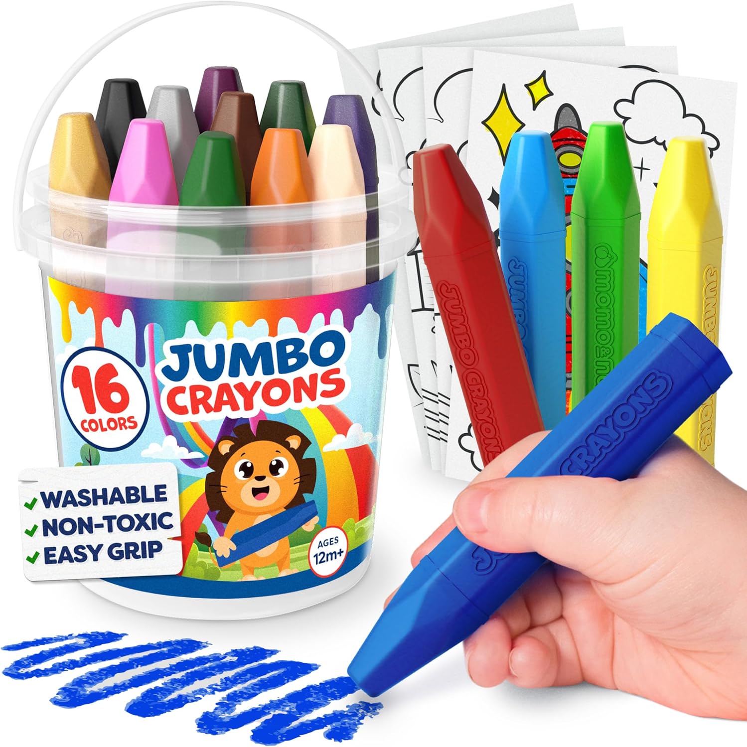 Jumbo Crayons For Toddlers 1-3 - 16pc Toddler Crayons For Kids Ages 4-8 1-3 2-4...