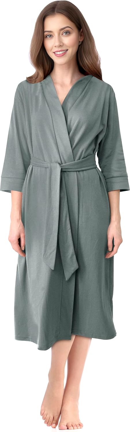 NY Threads Women's Robe Long Knit Bathrobe 3/4 Sleeves Soft Kimono Lightweight L...