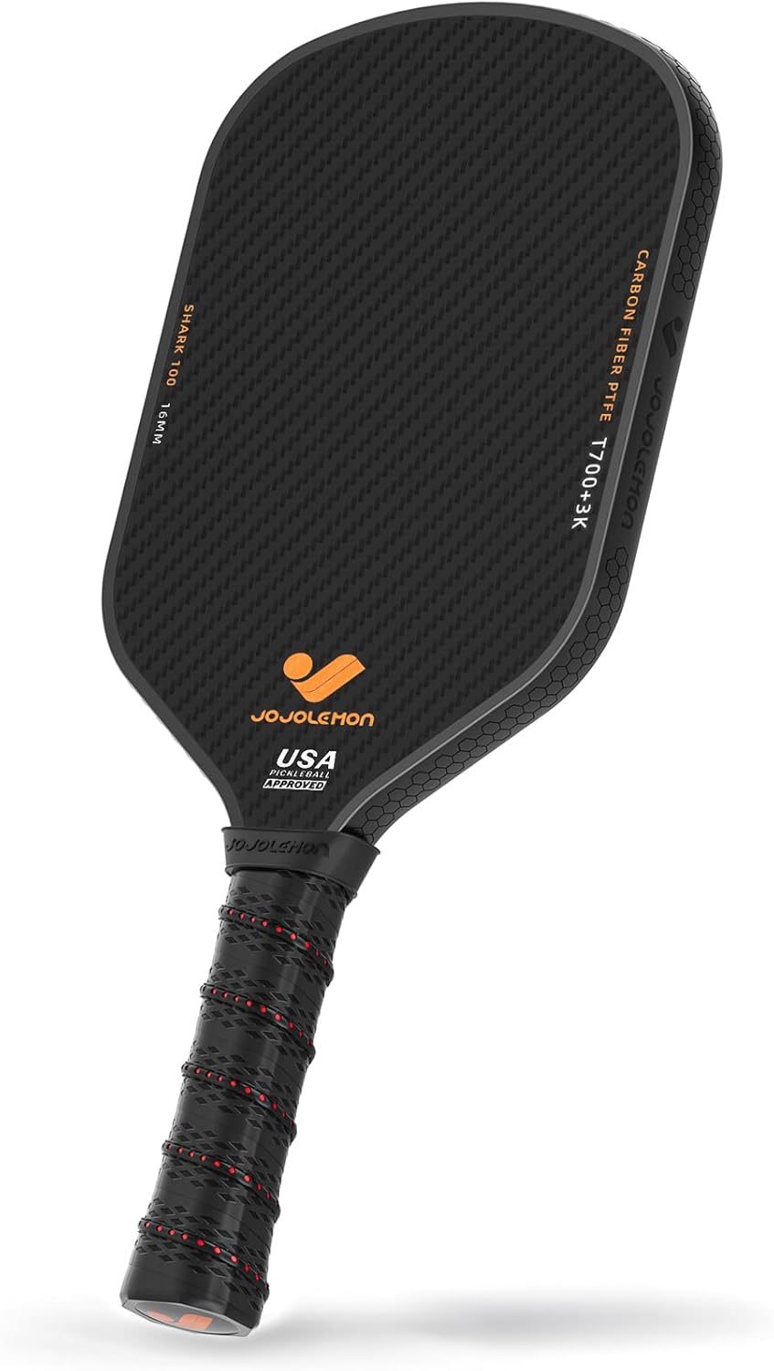 Pickleball Paddles, Carbon Fiber Pickleball Paddle with a 16mm Shark Power Polym...