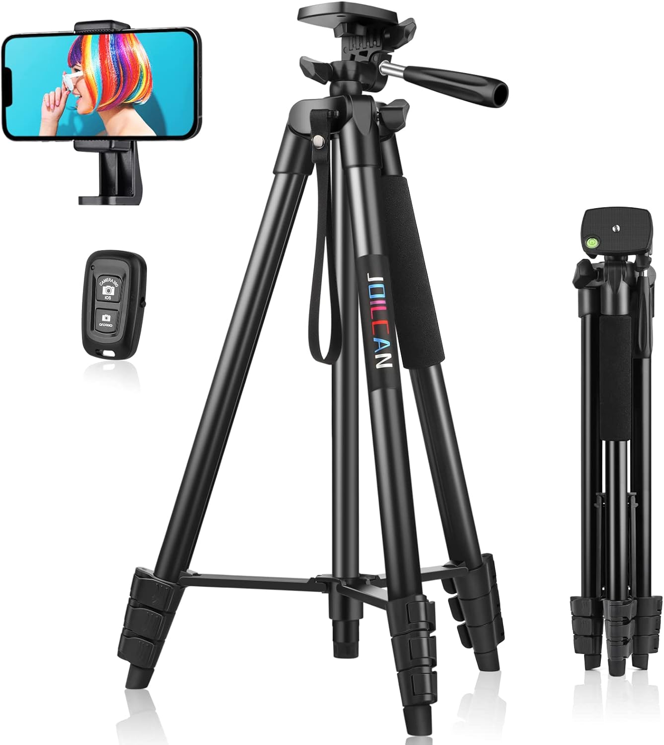 JOILCAN Phone Tripod for iPhone 63inch/161cm, Aluminum Extendable Mobile Phone T...