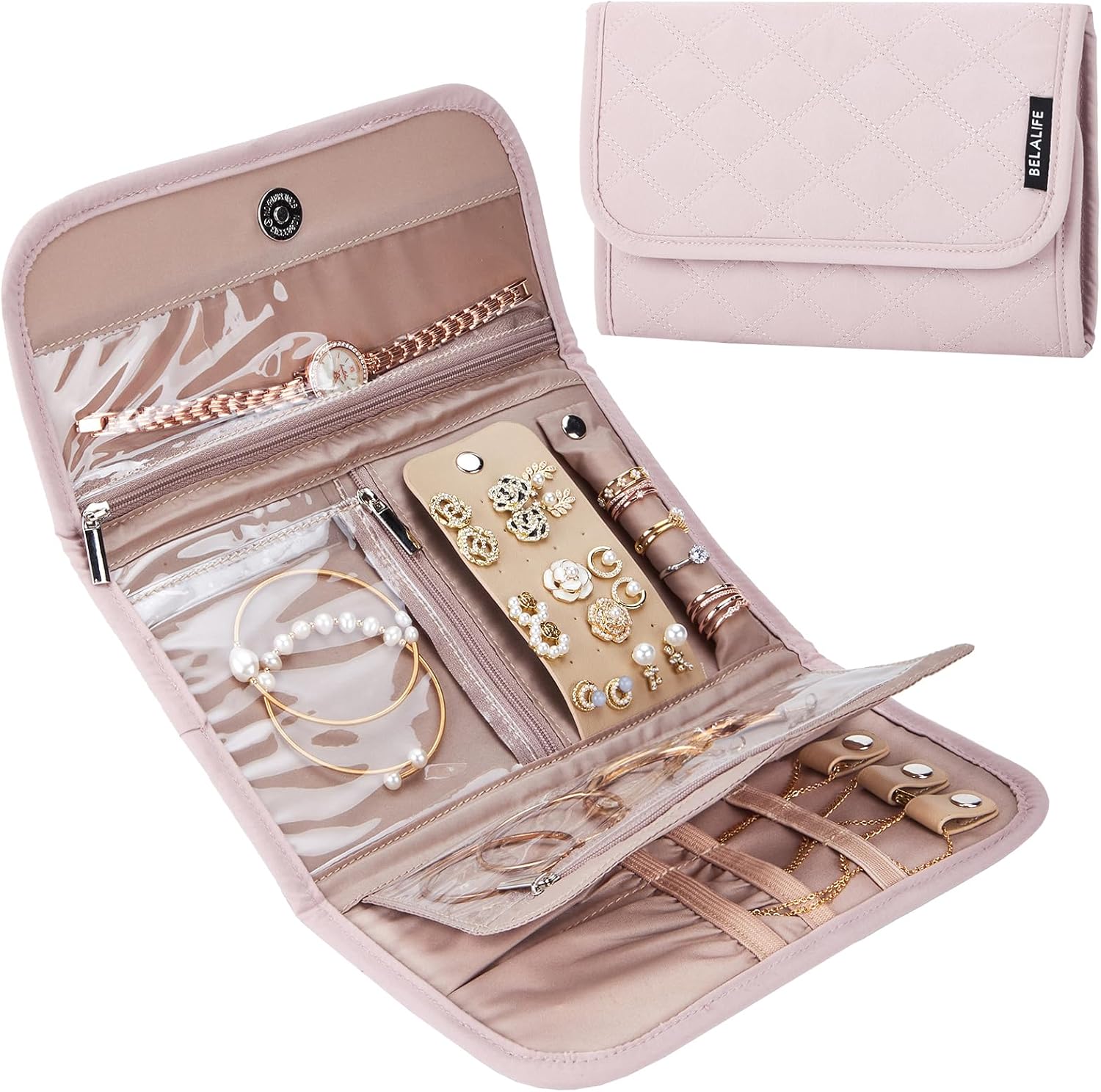 BELALIFE Travel Jewelry Case Organizer, Foldable Storage Roll for Earrings, Neck...