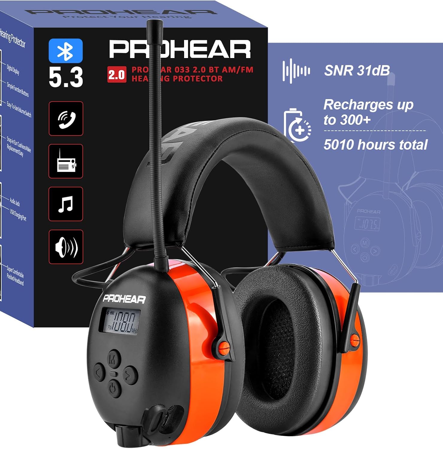 PROHEAR 033 2.0 Upgraded Bluetooth Hearing Protect...