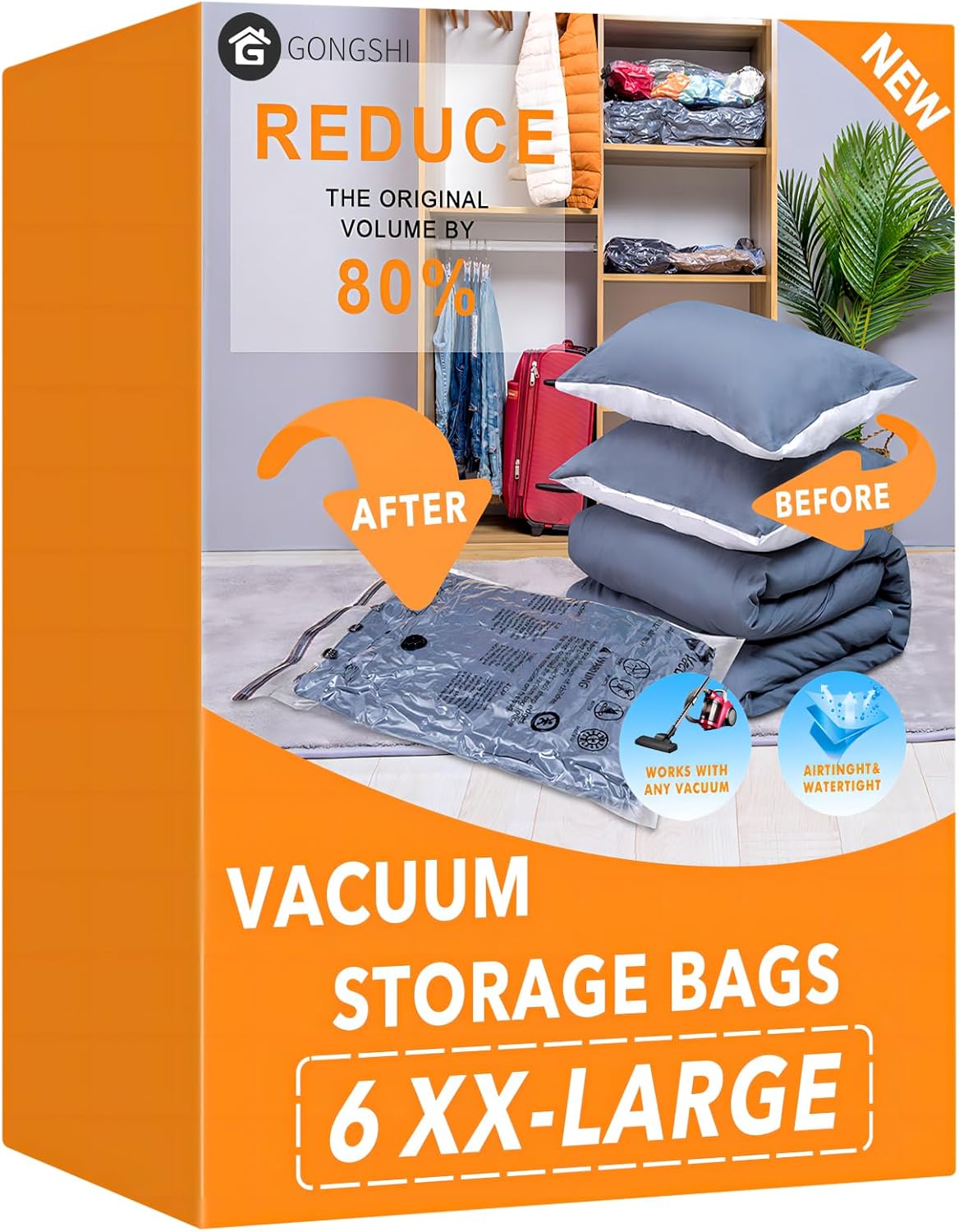 6 XX Large Vacuum Storage Bags, Space Saver Sealer Compression Bags for Blankets...