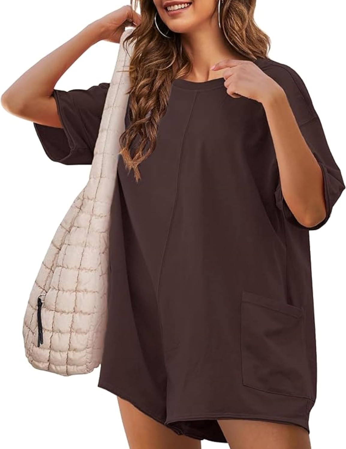 Rompers for Women Athletic Workout Hot Shot Tee Romper Casual Oversized Jumpsuit...
