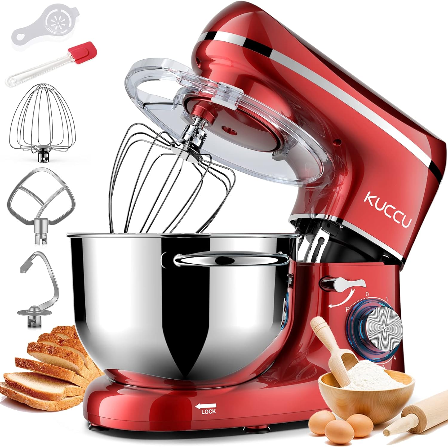 Stand Food Mixer, 6.5 Qt 660W, 6-Speed Tilt-Head , Kitchen Electric Mixer with S...