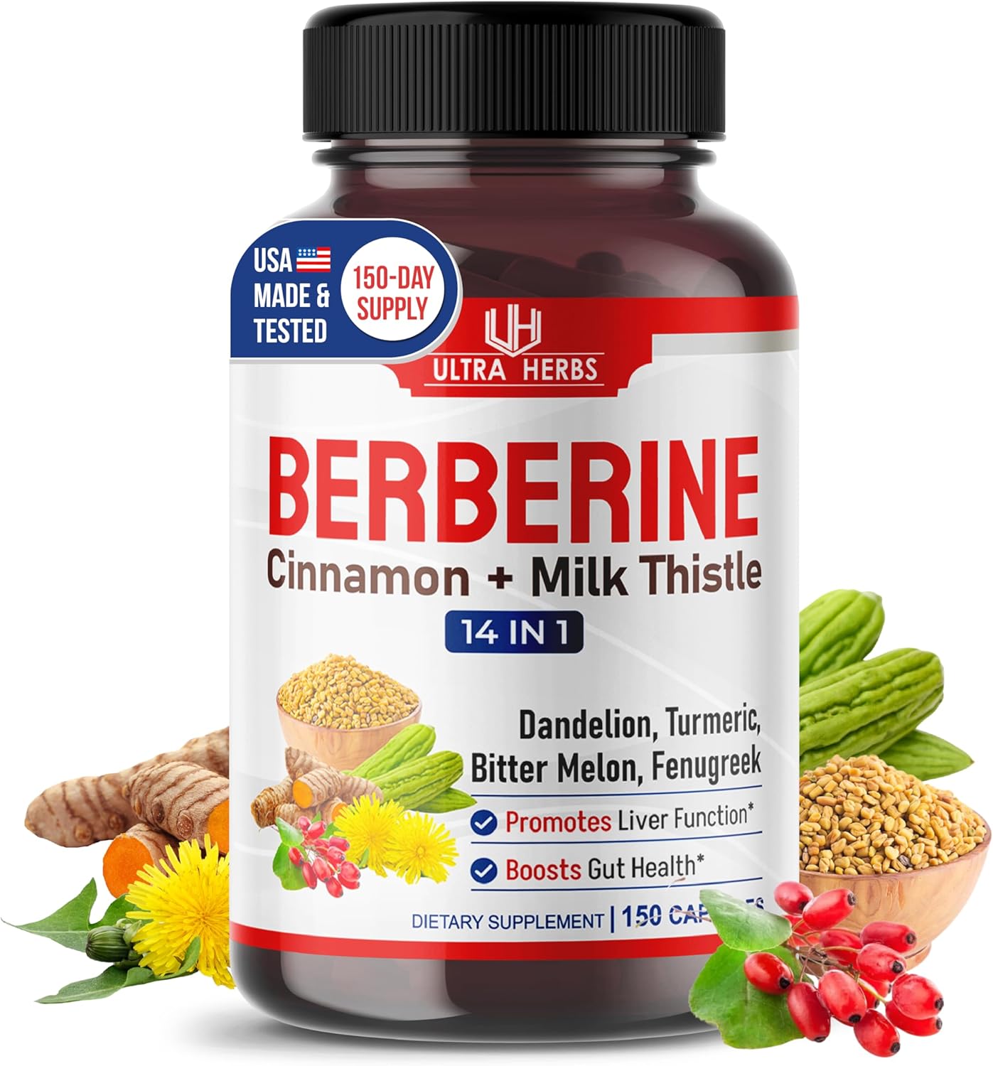 Premium Berberine with Cinnamon, Milk Thistle *USA Made & Test* Promotes Liver F...