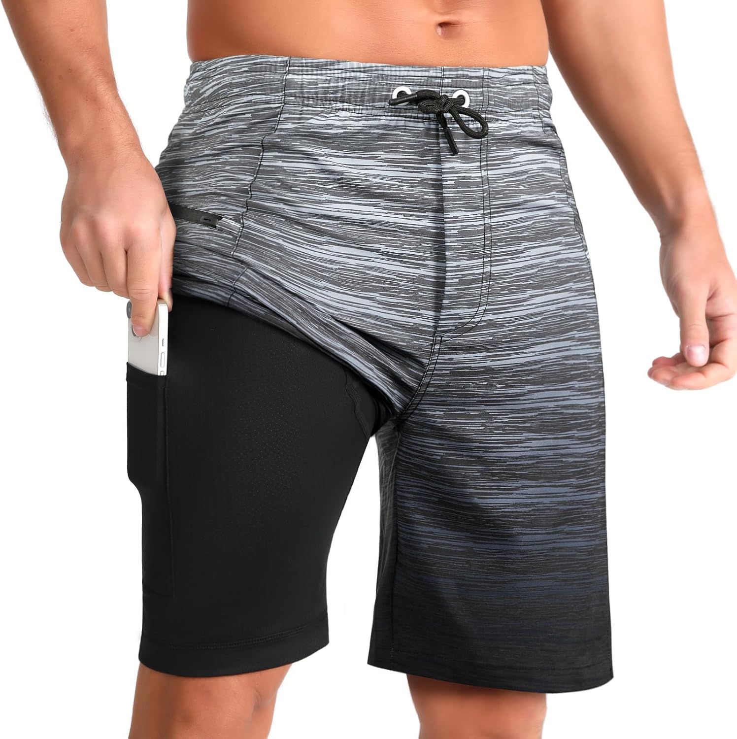 zeetoo Mens Swim Trunks with Compression Liner 9" Inseam Quick Dry Swim Shorts w...