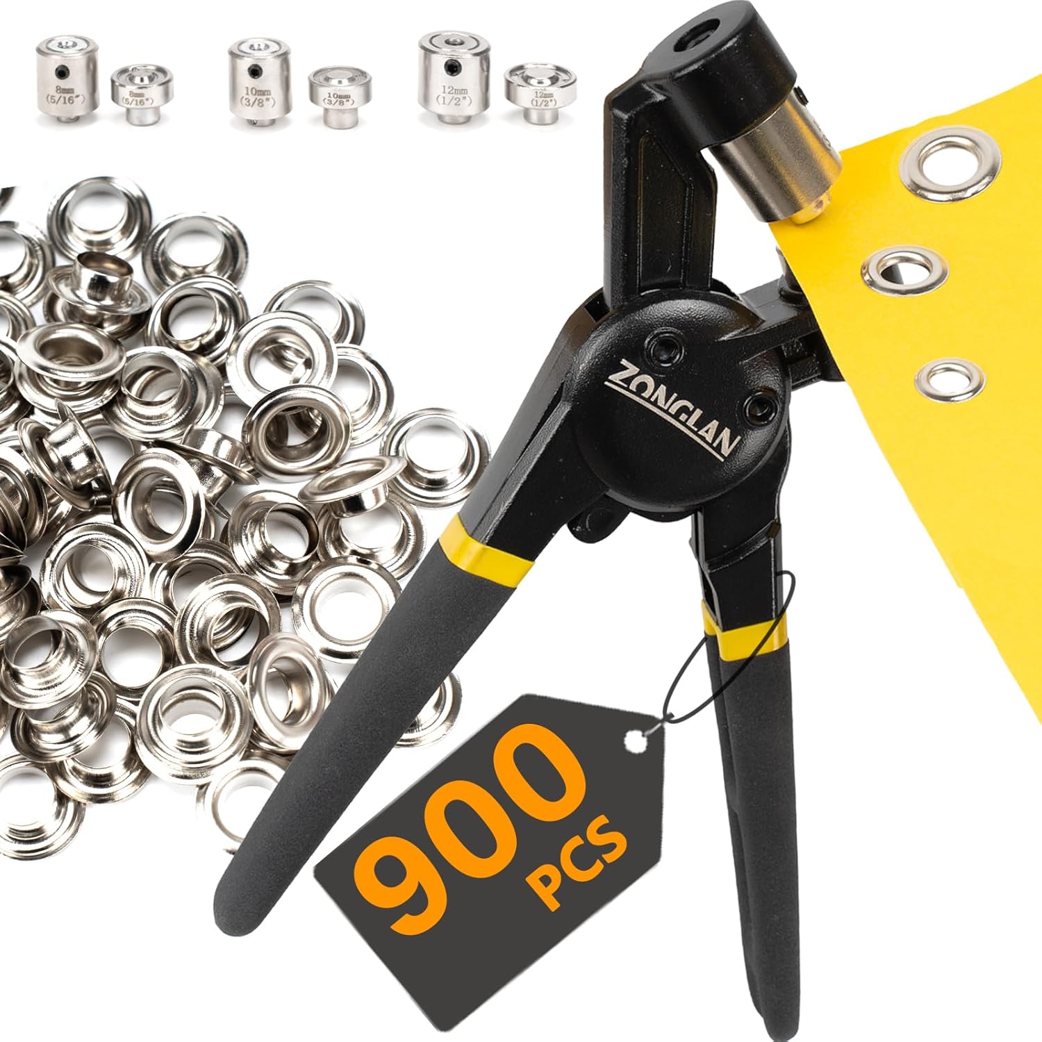 Heavy Duty Grommet Tool Kit of 1/2" 5/16" and 3/8",Multi Size Handheld Eyelet To...