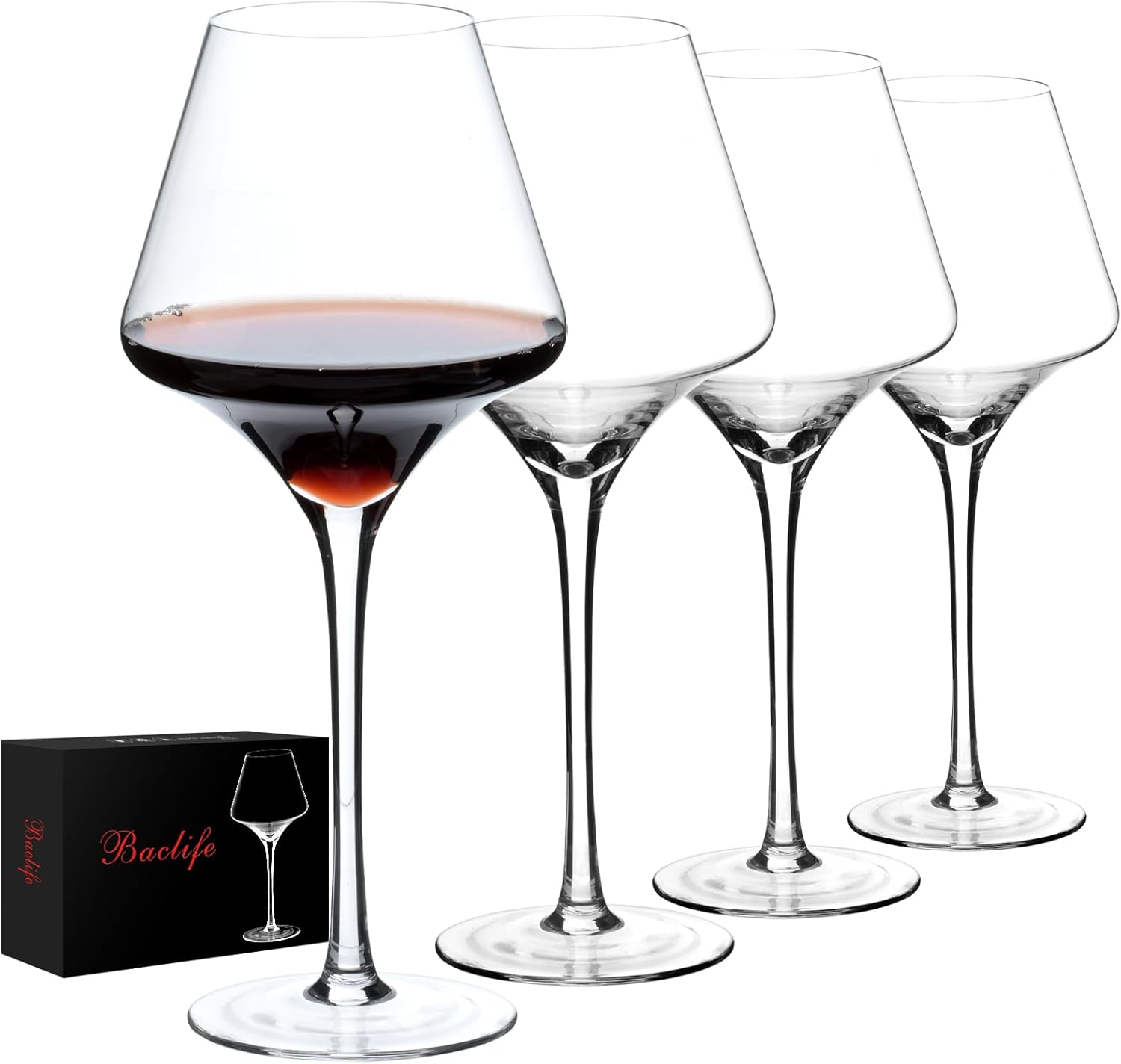 Red Wine Glasses Set of 4 – 17.5oz Premium Crystal Wine Glass With Long Stem – H...