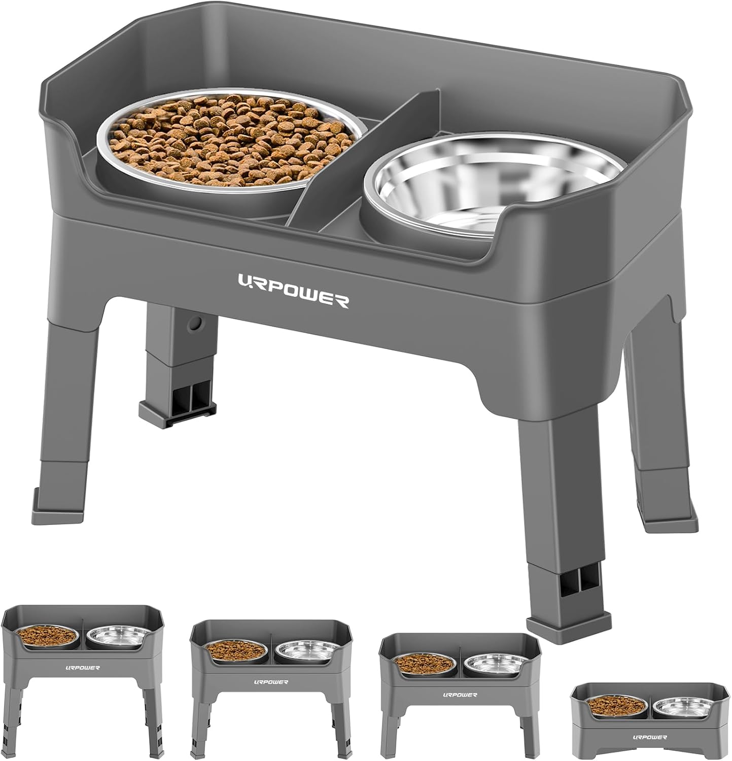 URPOWER 3-in-1 Elevated Dog Bowls - Mess Proof Double Deck 4 Height Adjustable R...