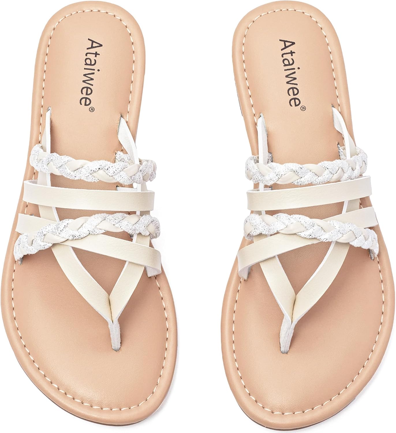 Ataiwee Women's Slide Flat Sandals - Comfortable Slip On Plait Toe Thong Strappy...