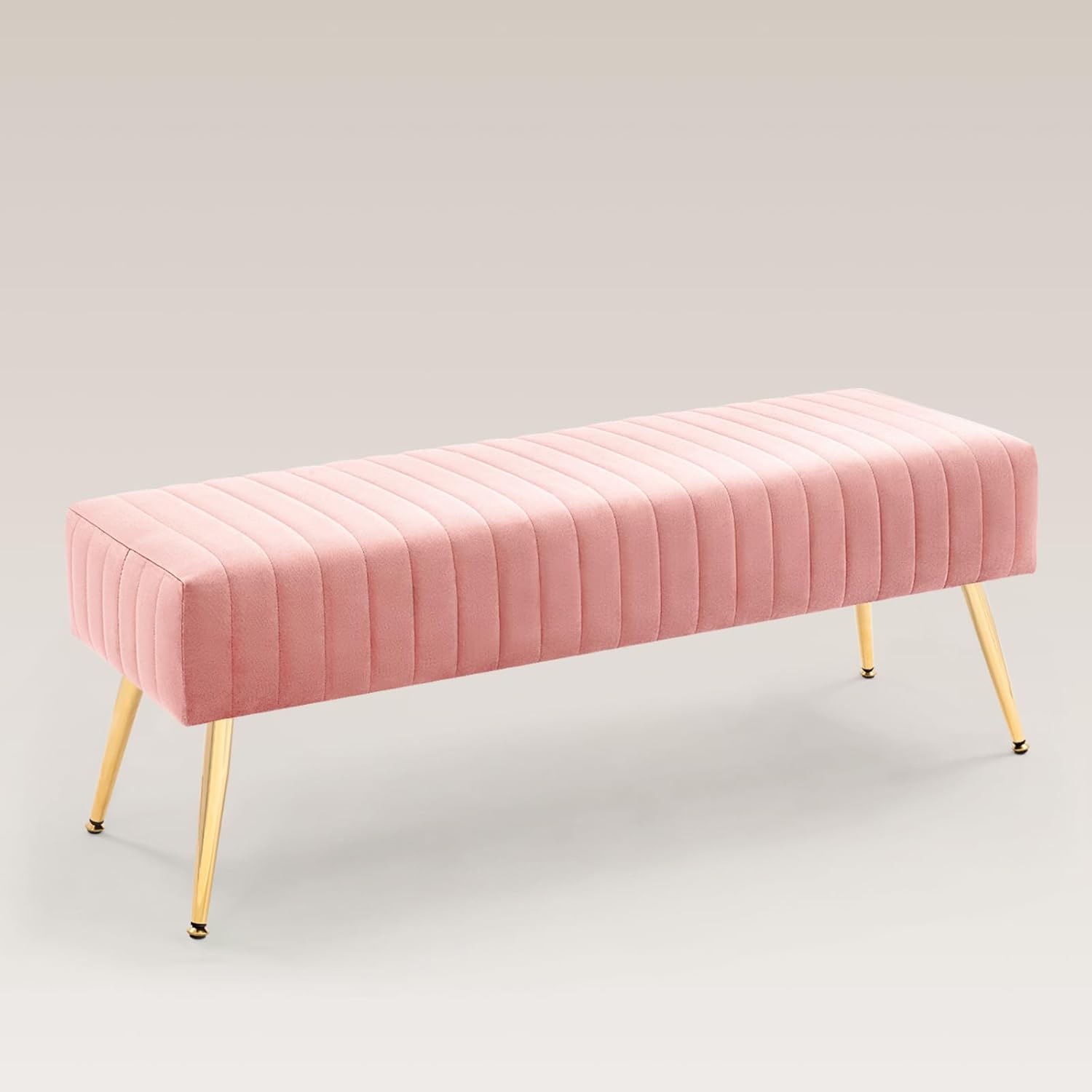 Furnimart 44 Inch Pink Velvet Ottoman Bench, Modern Upholstered Bedroom Benches...