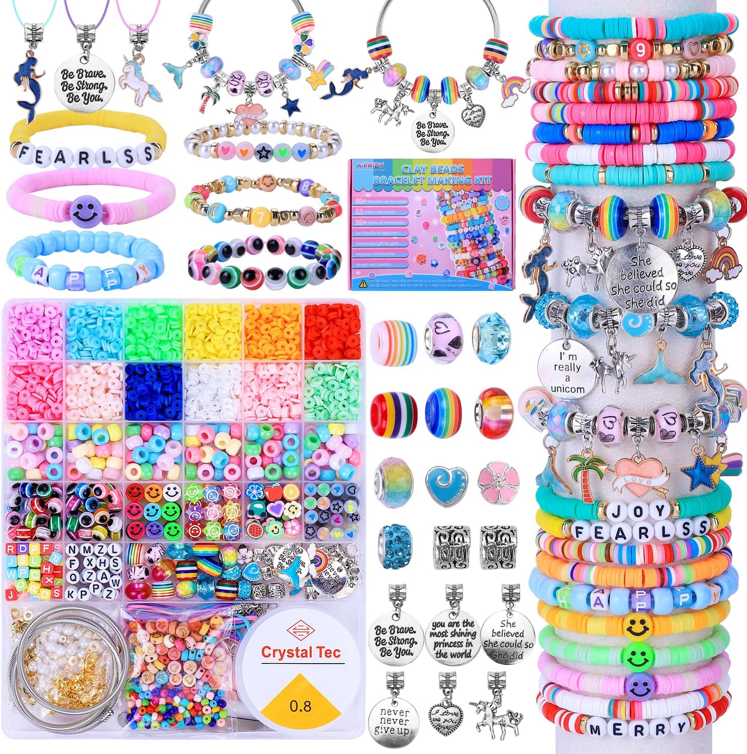 AIPRIDY 3600 Pcs Girls Toys Bracelet Making Kit, Unicorn/Mermaid Jewelry Activit...
