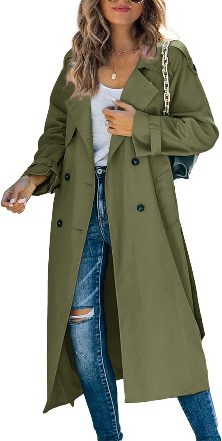 Makkrom Women's Double Breasted Long Trench Coat Windproof Classic Lapel Slim Ov...
