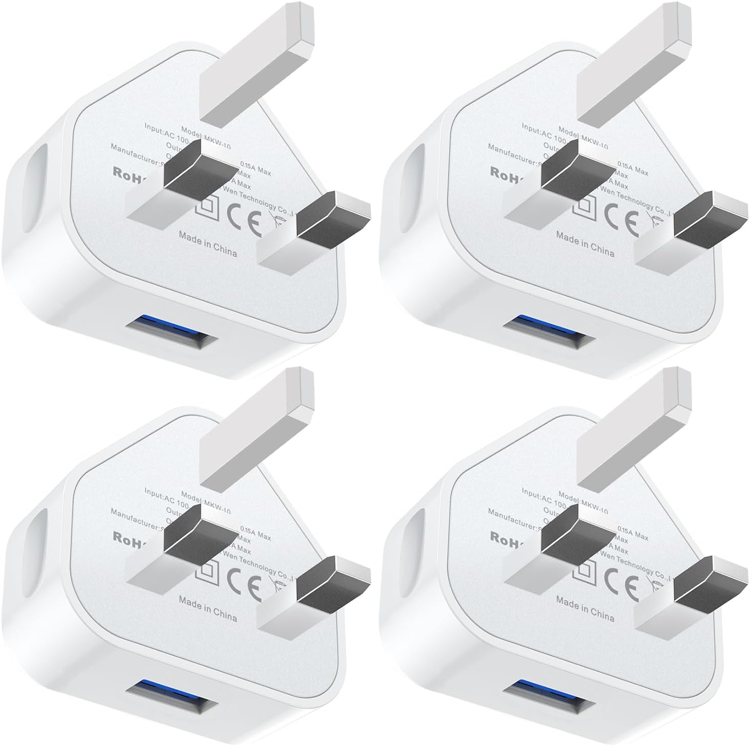USB Adapter Plug UK 4 PACK, Phone Charger Plug for iPhone, 5V 1A/ 3 PIN USB Wall...