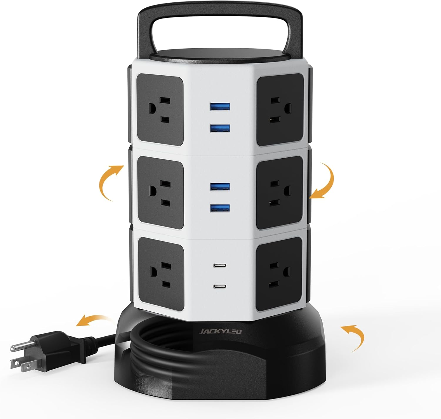 Power Strip Tower Surge Protector, JACKYLED 12 Outlets 6 USB (2 USB C) Charging...