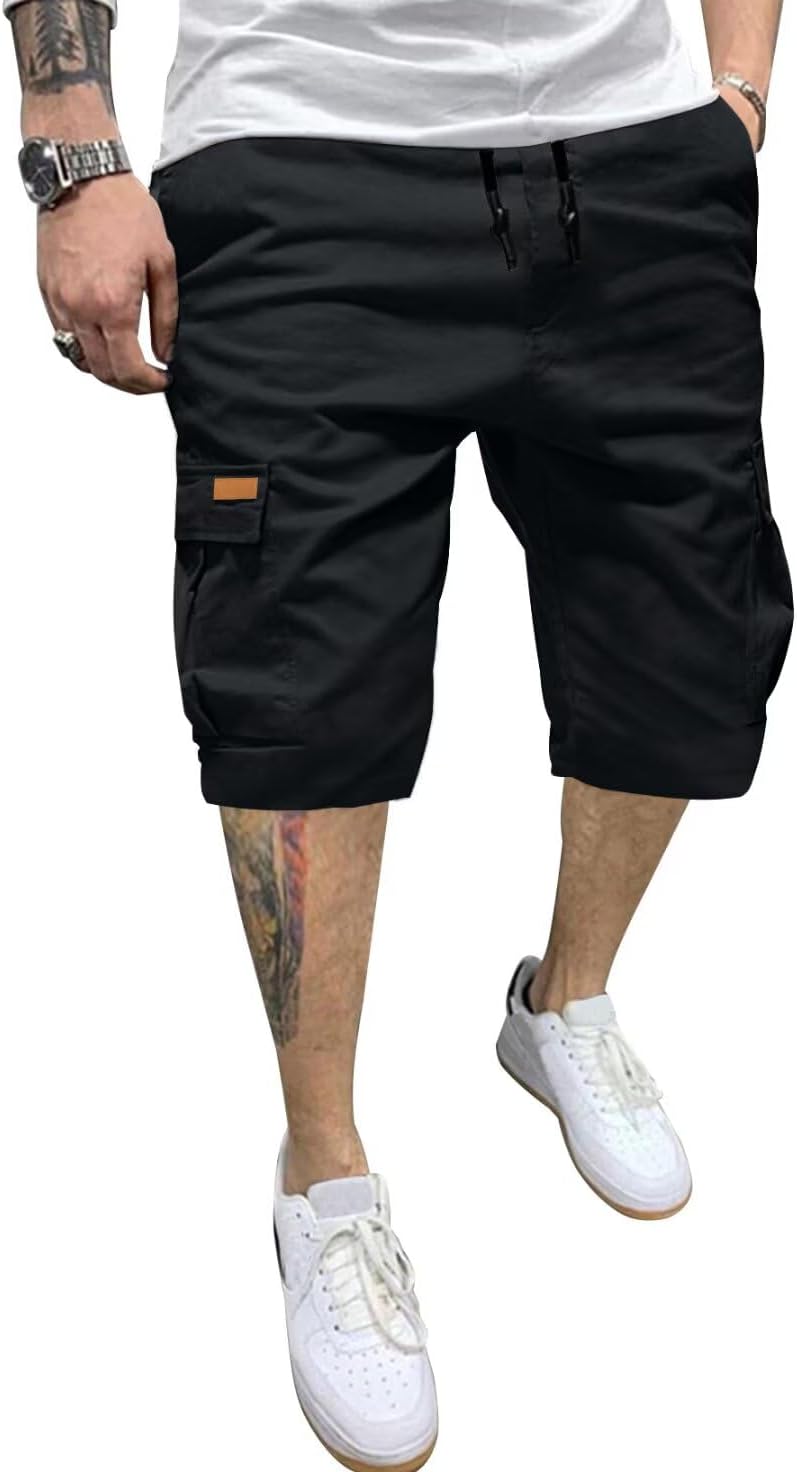 Mens Cargo Shorts Casual Waist Elastic Drawstring Outdoor Golf Shorts with 6 Poc...