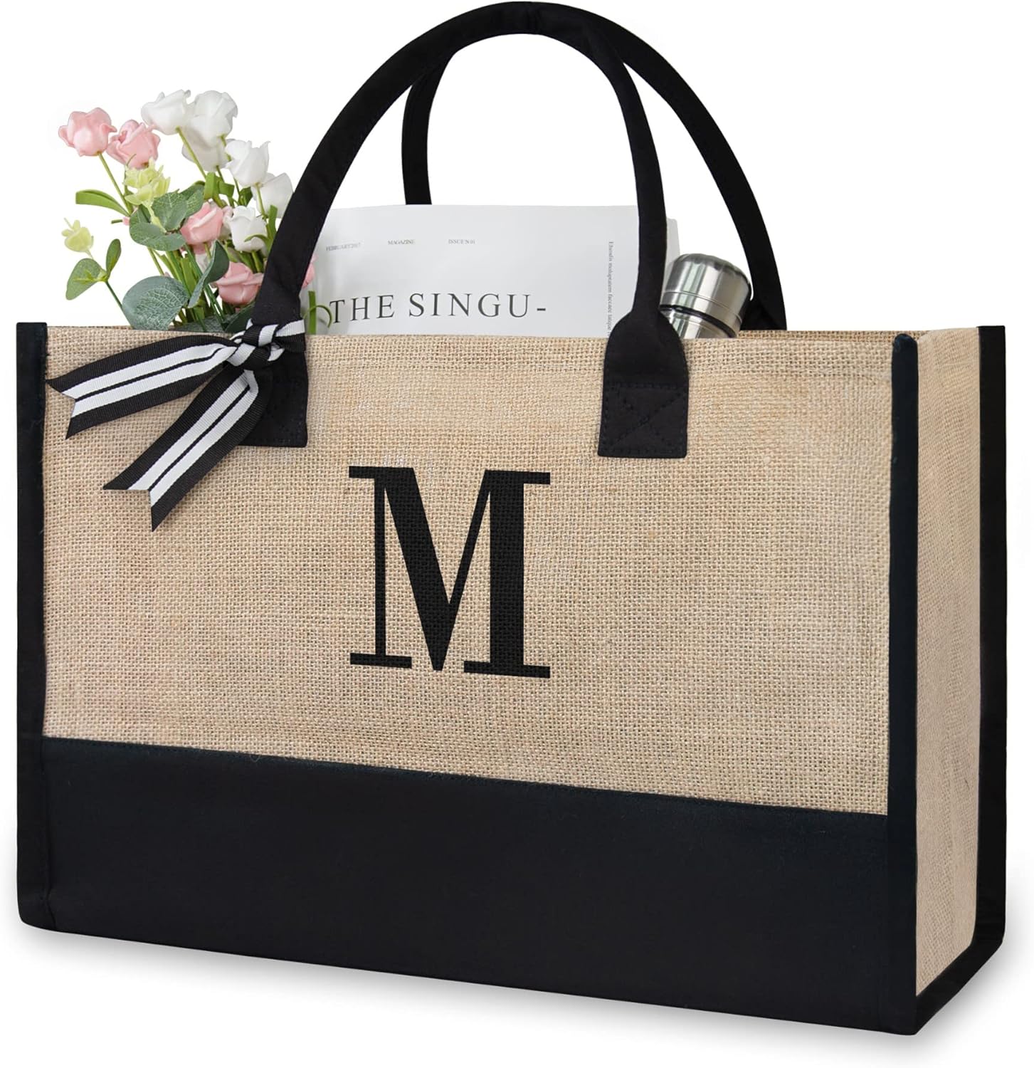 TOPDesign Initial Jute/Canvas Tote Bag, Personalized Present Bag, Suitable for W...