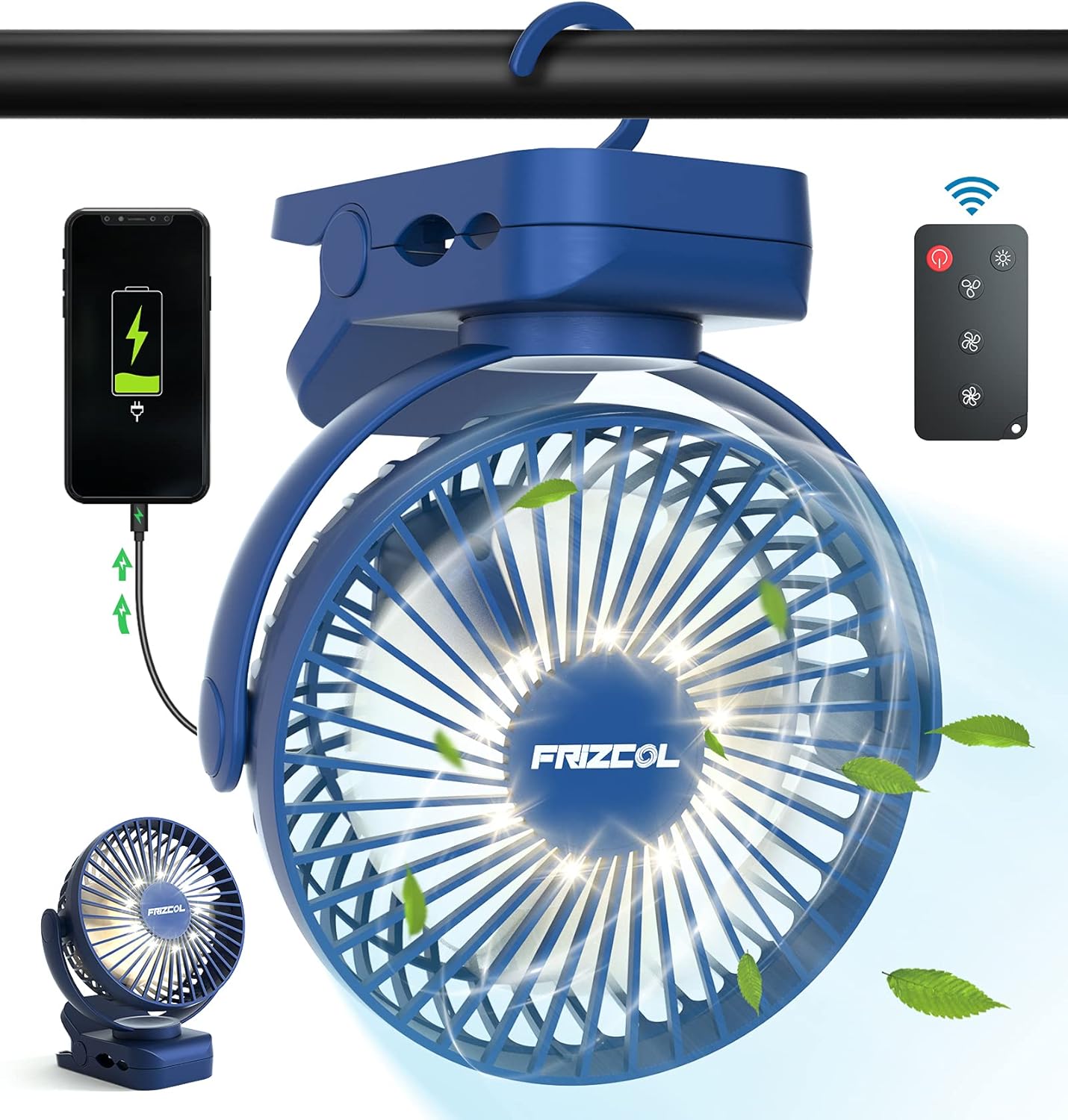 Clip on Fan 65 Hours Portable Desk Fan Rechargeable with LED Lights & Hooks 1200...