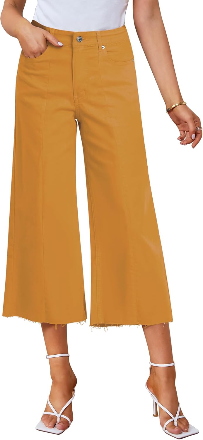 GRAPENT Jean Capris for Women Wide Leg Jeans High...