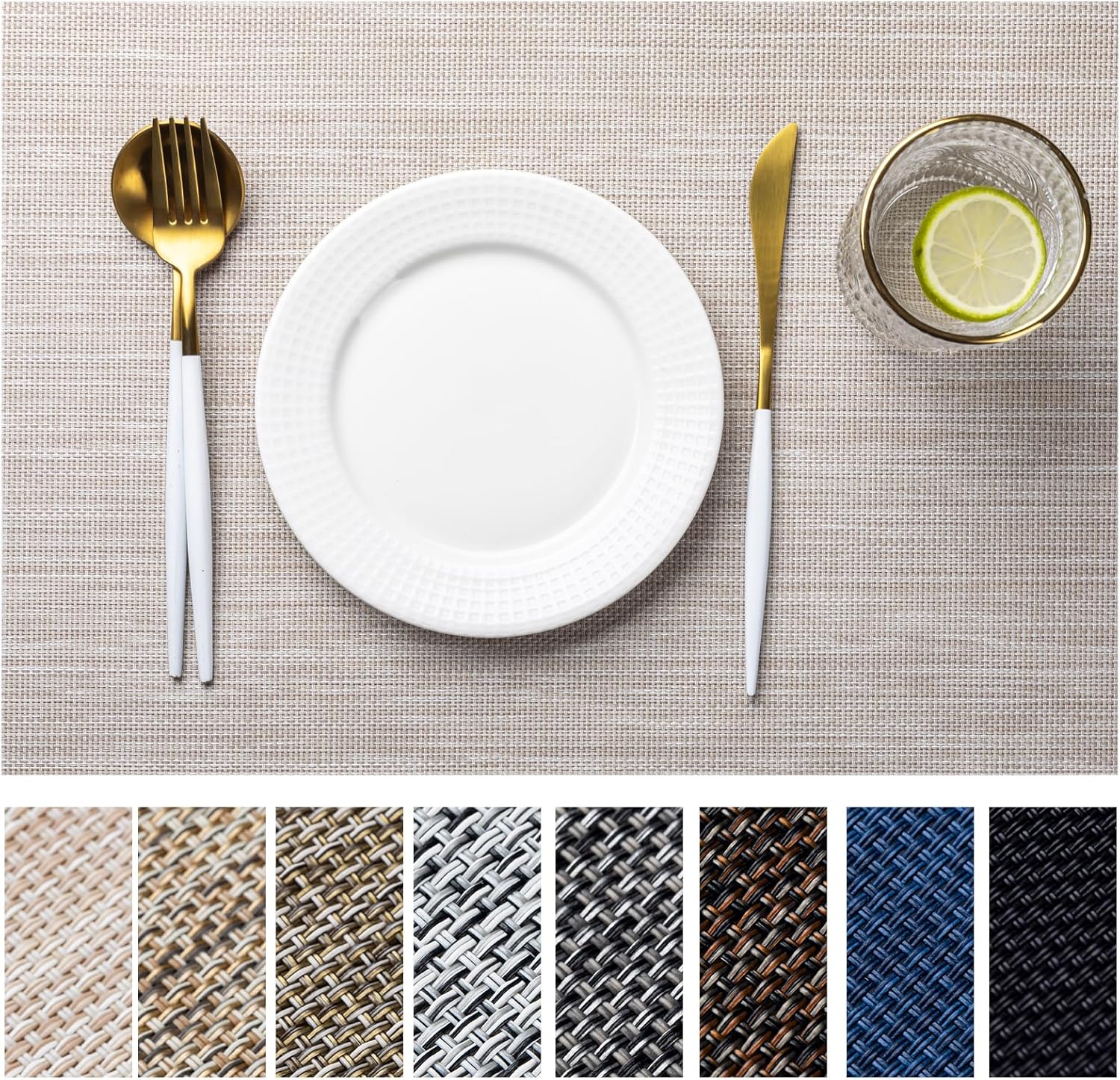 LEXMORE Placemats Set of 4 Vinyl/Plastic Woven Place Mats for Kitchen Table Indo...