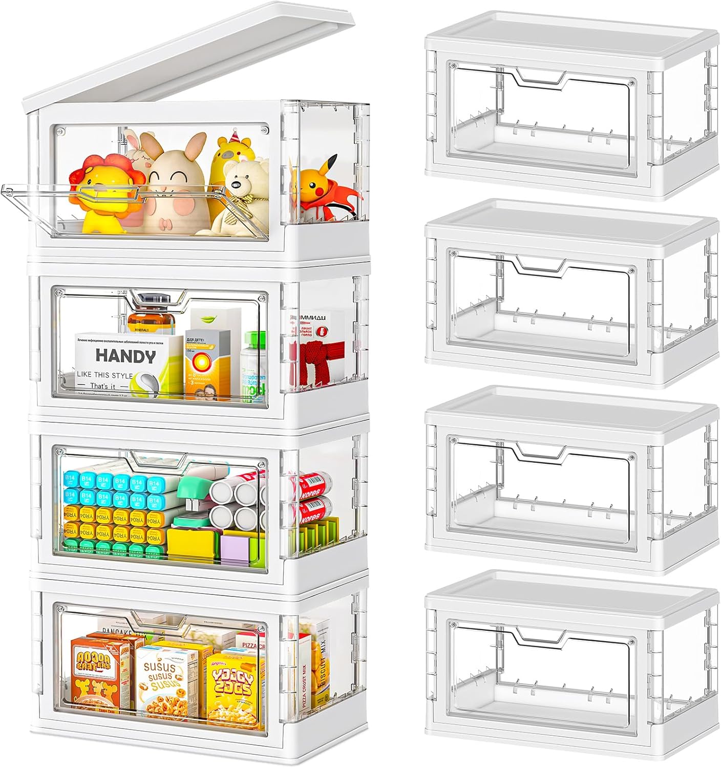 【Latest Model】Mini Stackable Storage Boxes with Lid - 4 Pack Multifunctional &...