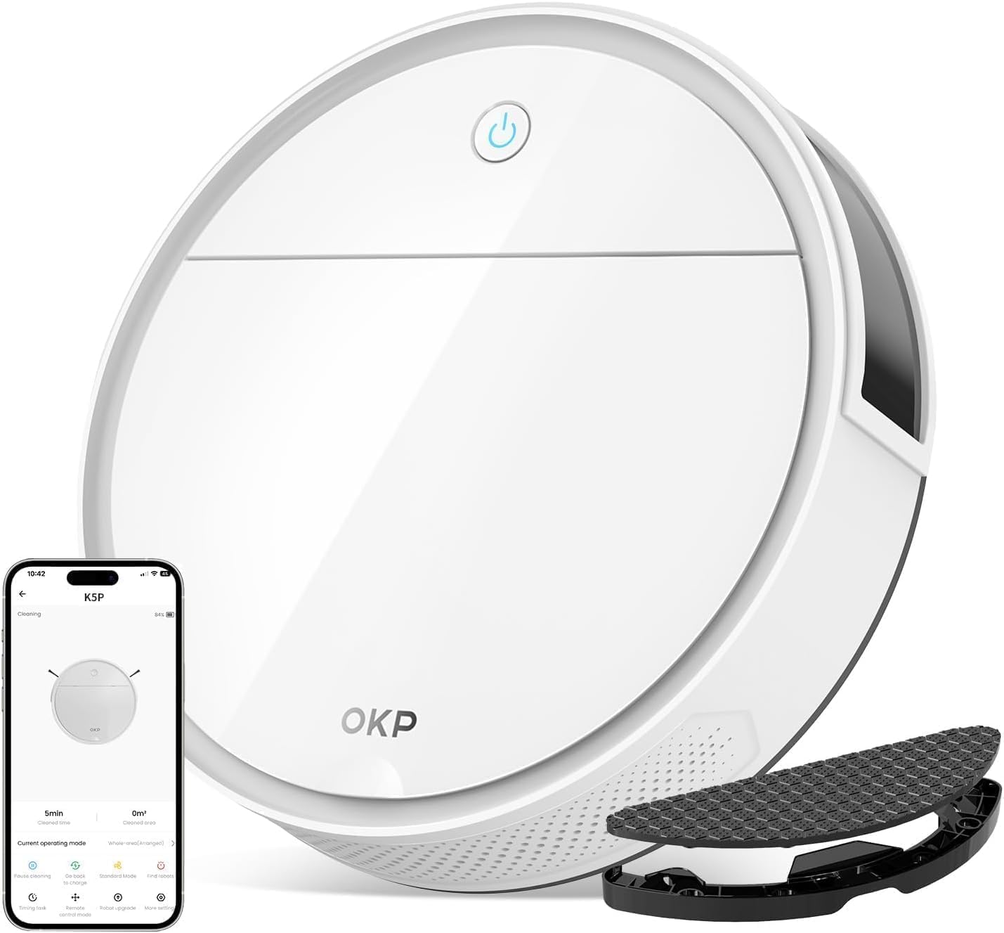 OKP Robot Vacuum Cleaner, 5000Pa, 180 Minutes, WiFi/APP/Alexa, Slim Design, Self...