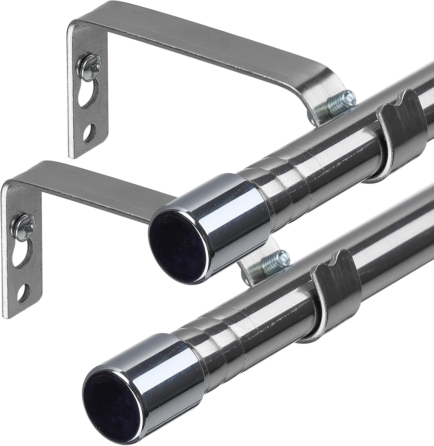 Curtain Poles for Window, Single Curtain Rod with Silver Finials 76 to 157 cm, A...