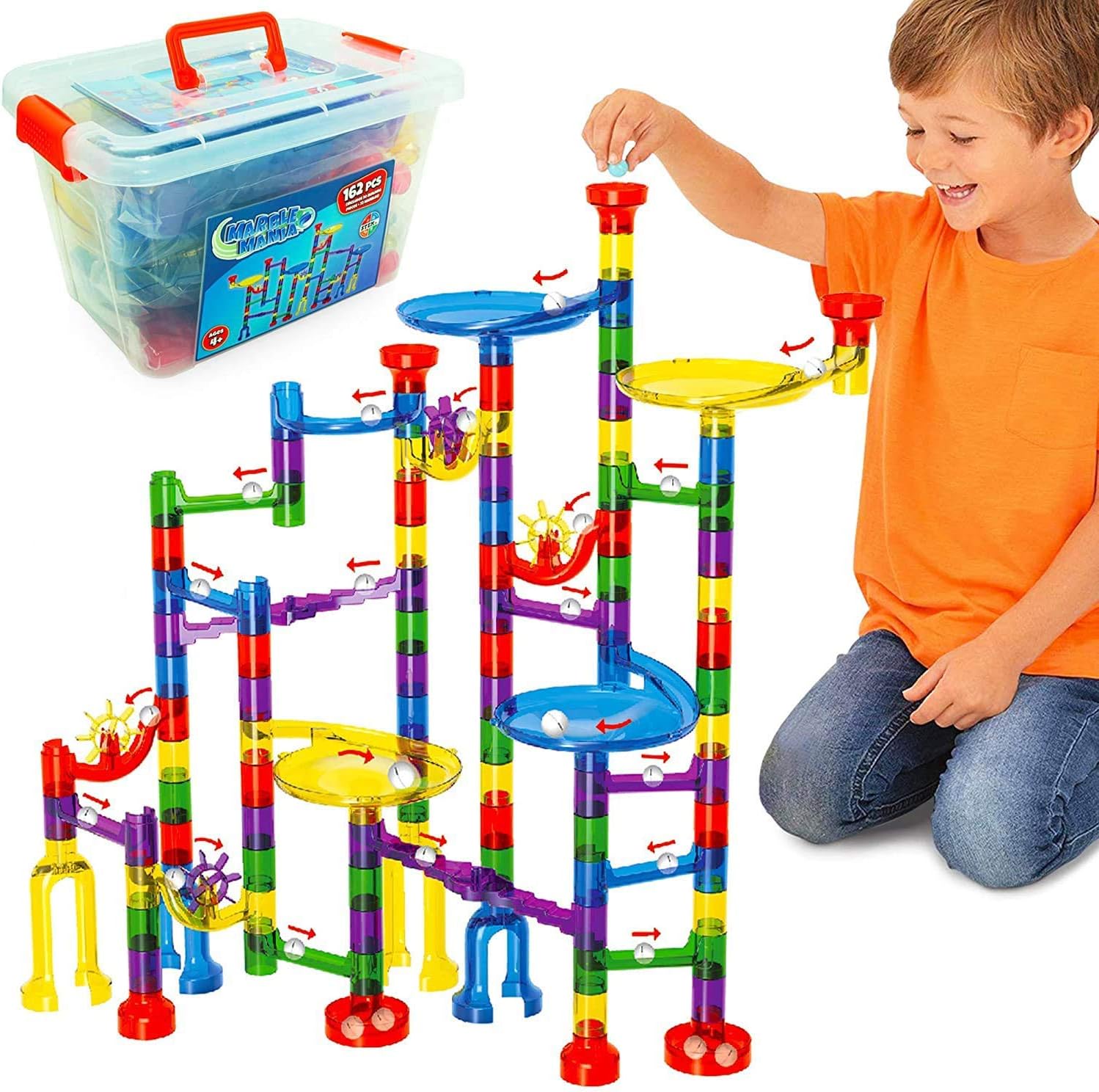 Marble Mania Marble Run - Marble Runs For Kids - 162 Pieces Plus Storage Tub - C...