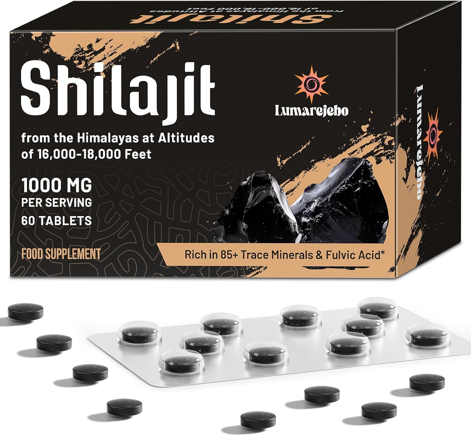 Lumarejebo Shilajit Tablets 30,000 mg, 100% Pure High Strength Himalayan Shilaji...