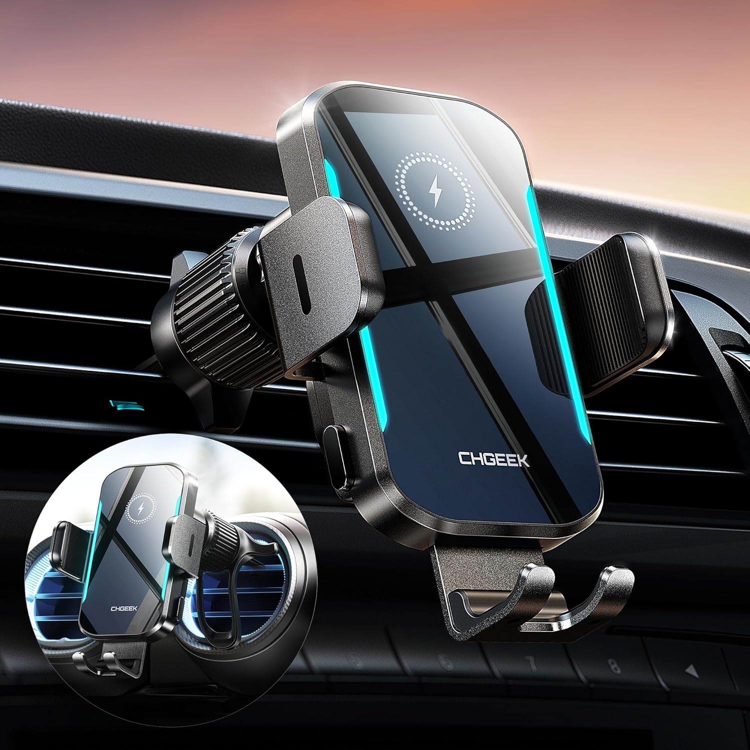CHGeek Wireless Car Charger, 15W Fast Charging Car Phone Holder Charger Auto-Cla...