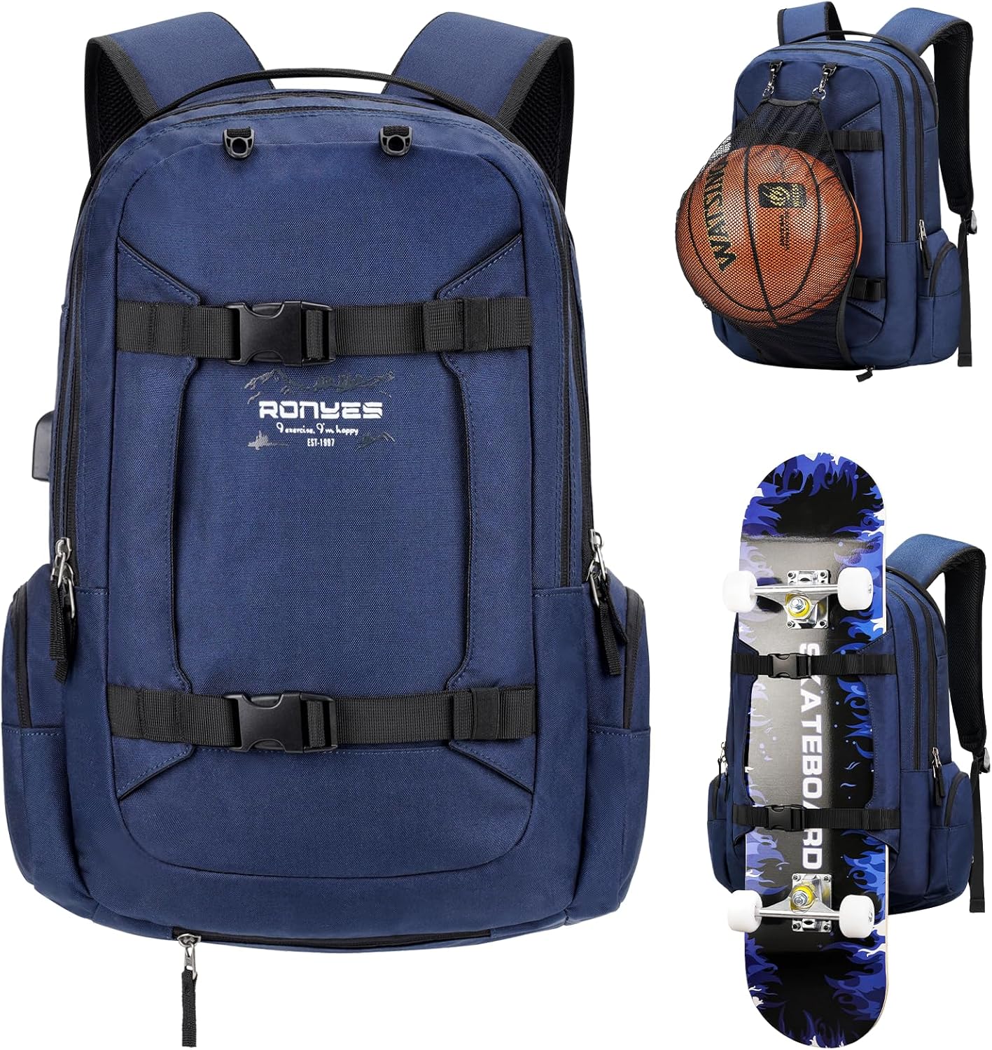 Exceptional Ronyes Skateboard Backpack, Versatile Skateboard Bag for 17.3 Inch L...