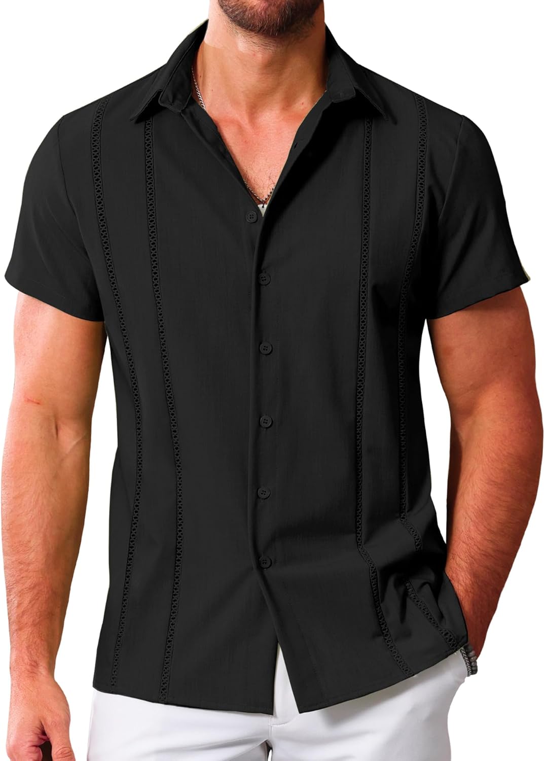 LETSEE Men's Cuban Guayabera Shirt Short Sleeve Casual Button Down Shirts Summer...