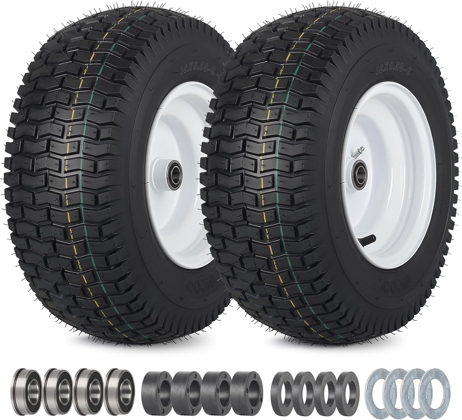 16x6.50-8 Tubeless Tire and Wheel, 16x6.5-8" Lawn Mower Tires, 3"-4.5" Offset Hu...