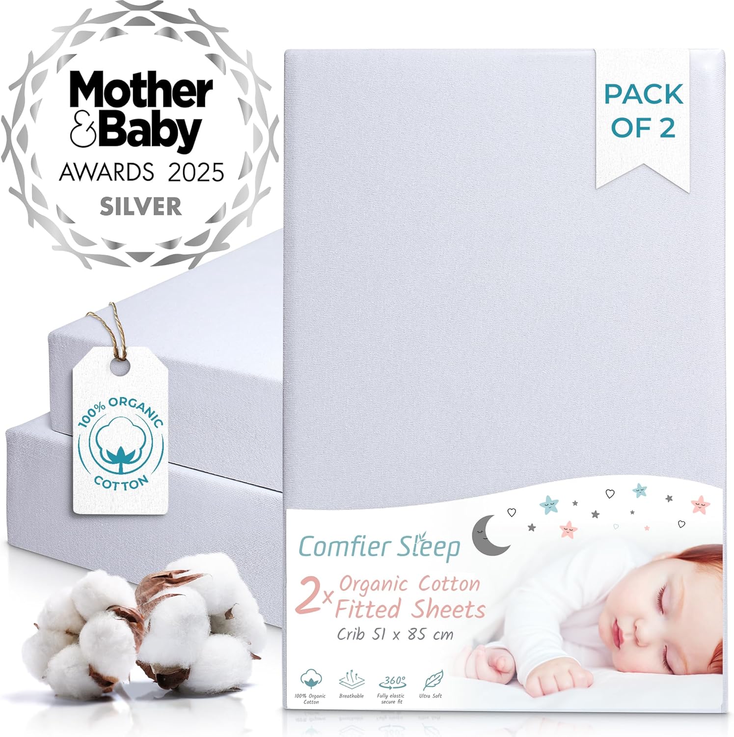 Award Winning Next To Me Crib Sheets, Special 100% Organic Cotton Crib Sheets, H...