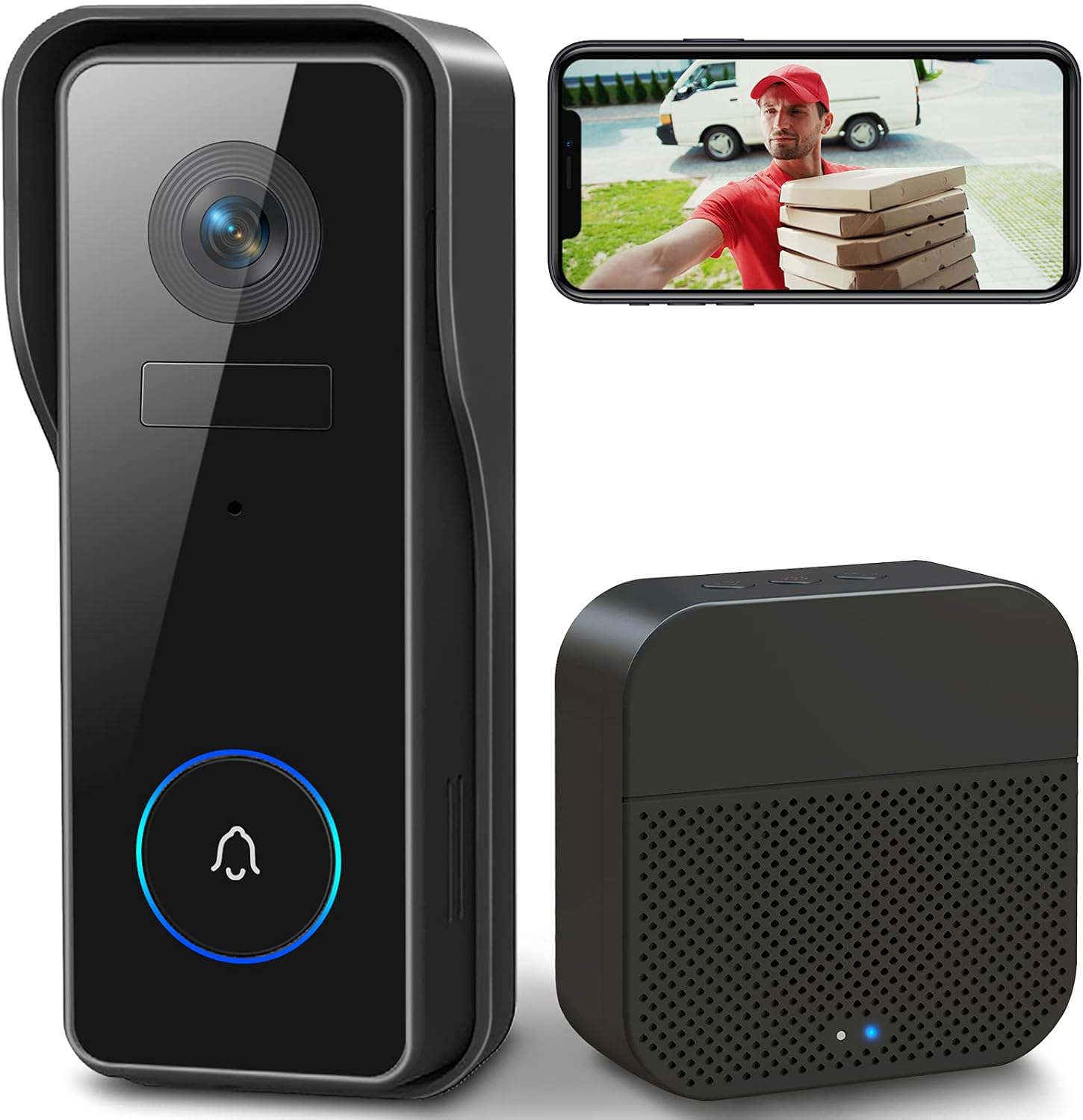 XTU Wireless WiFi Video Doorbell Camera with Chime, 2K HD Smart Video Doorbell w...