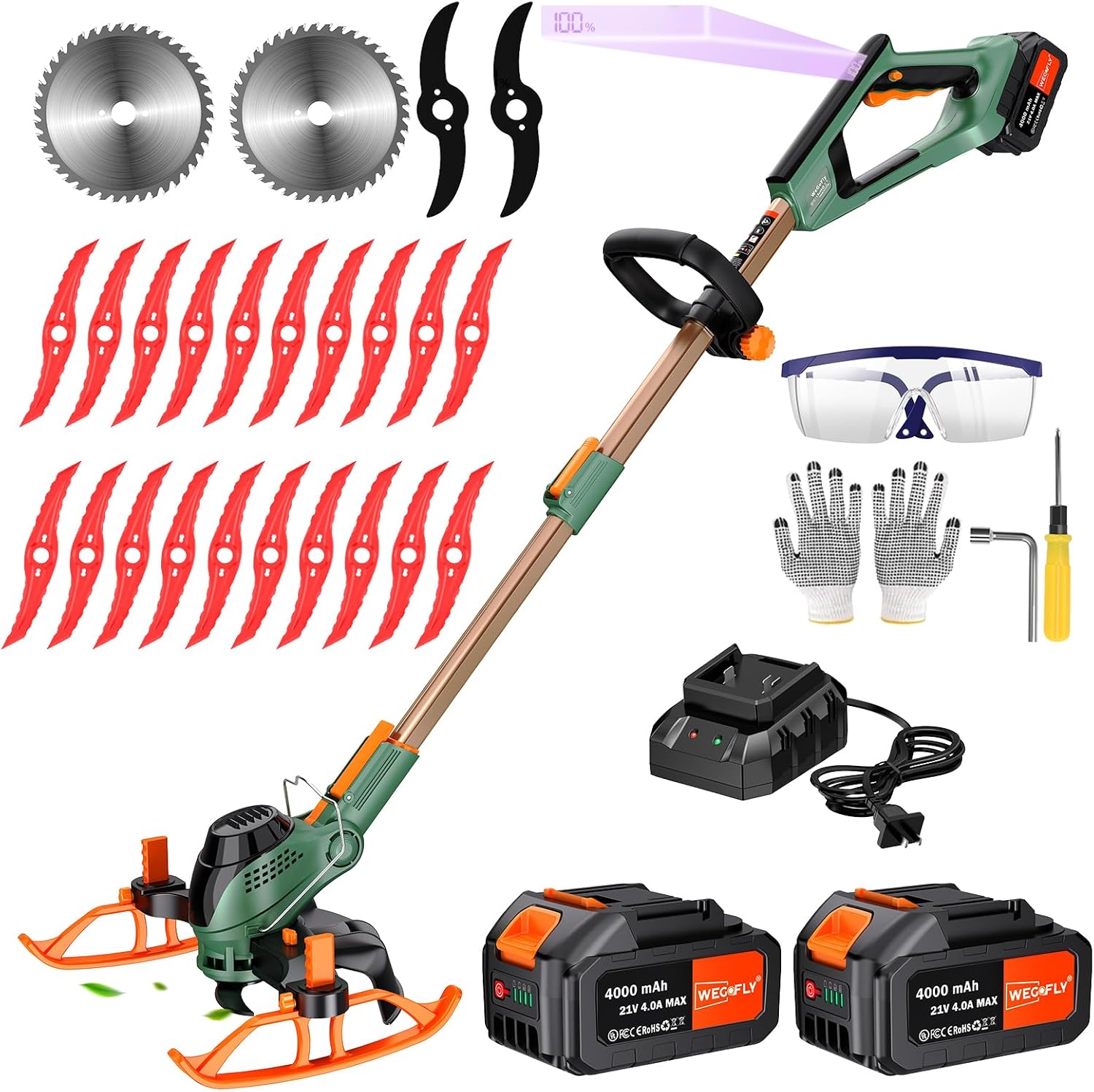 11-Inch Electric Weed Wacker, Special Battery Powered Brush Cutter With Auxiliar...