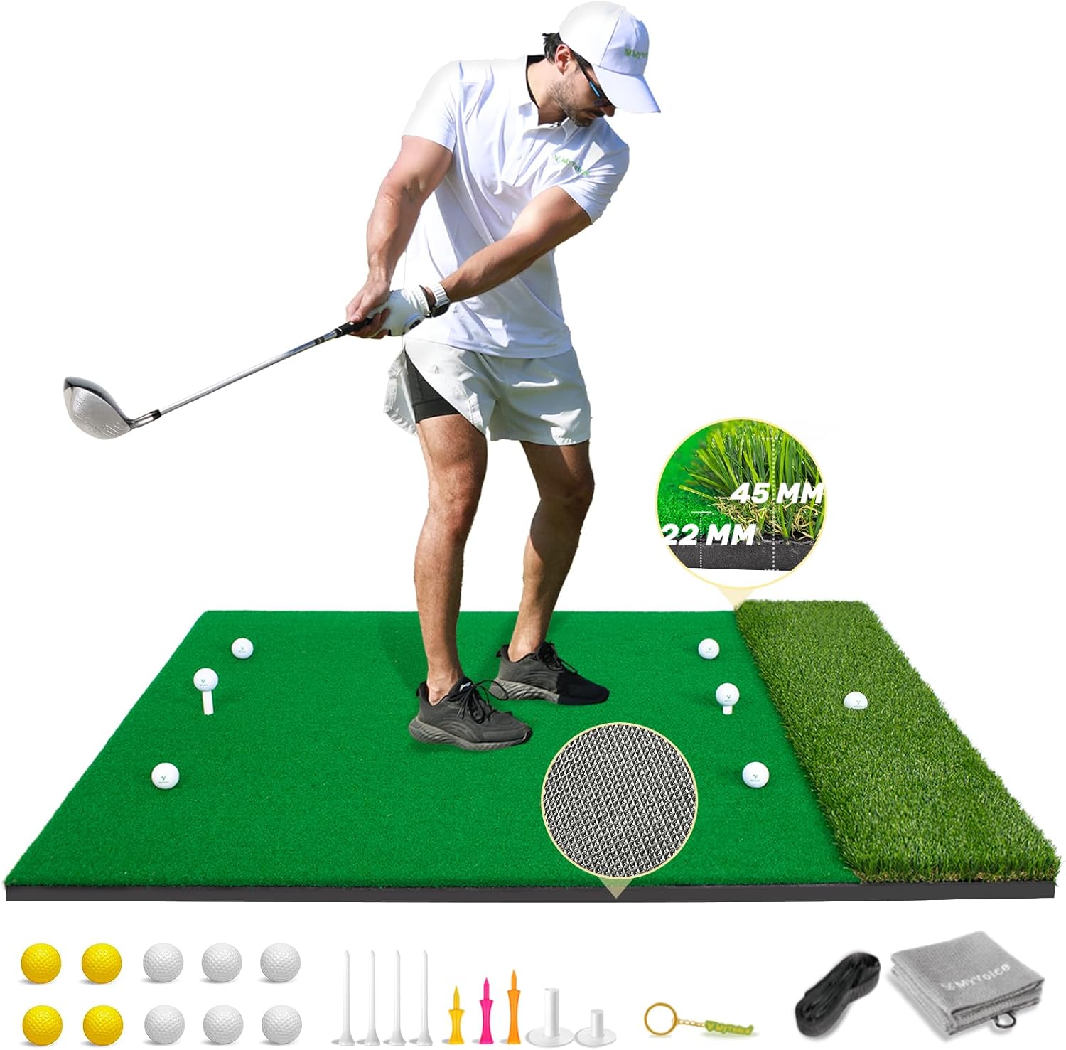 MyVoice Pro Thickened Golf Mat Set - 5x4ft | Premi...
