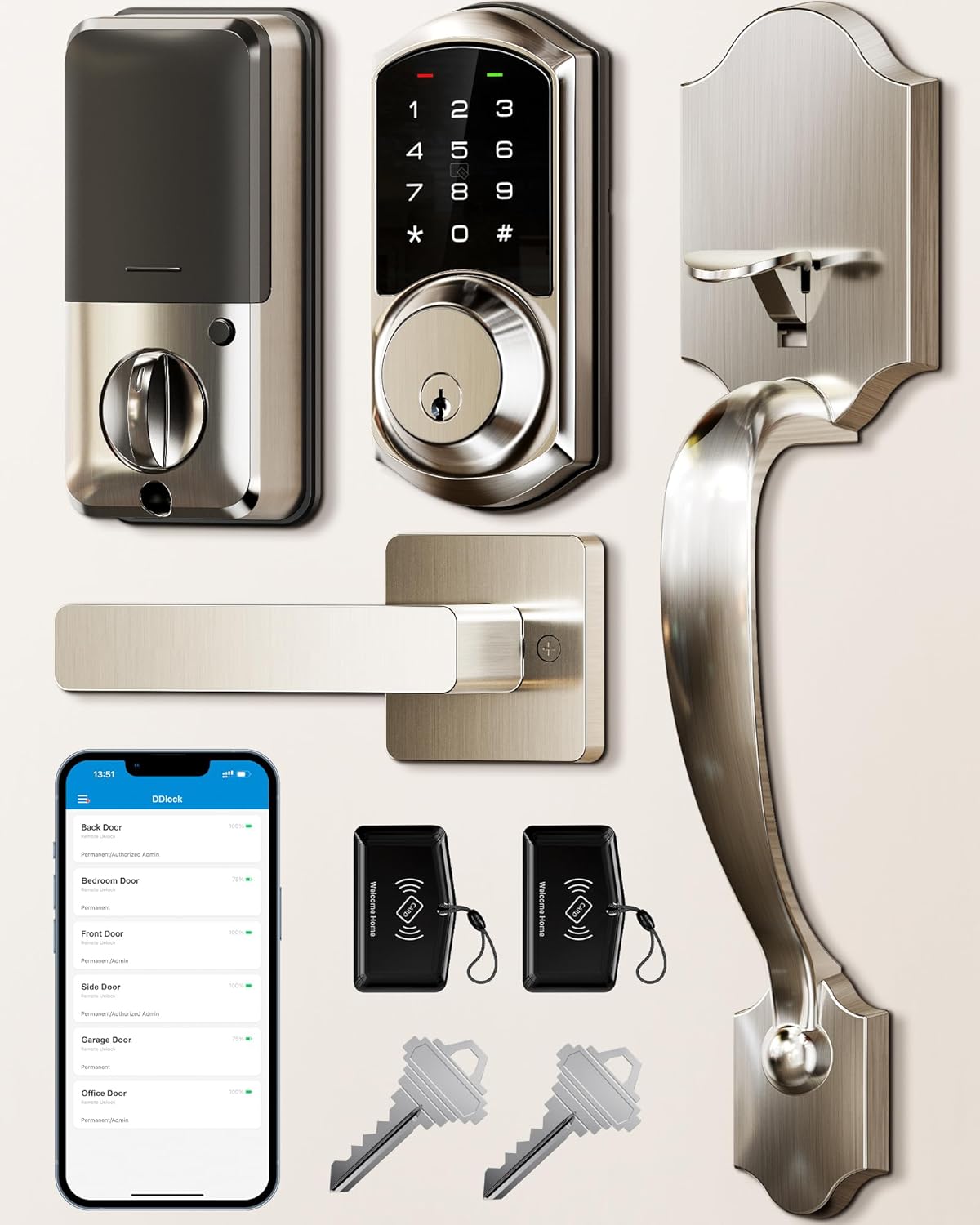 Veise Smart Front Door Lock Set, App Control, Keyless Entry Deadbolt with Lever...