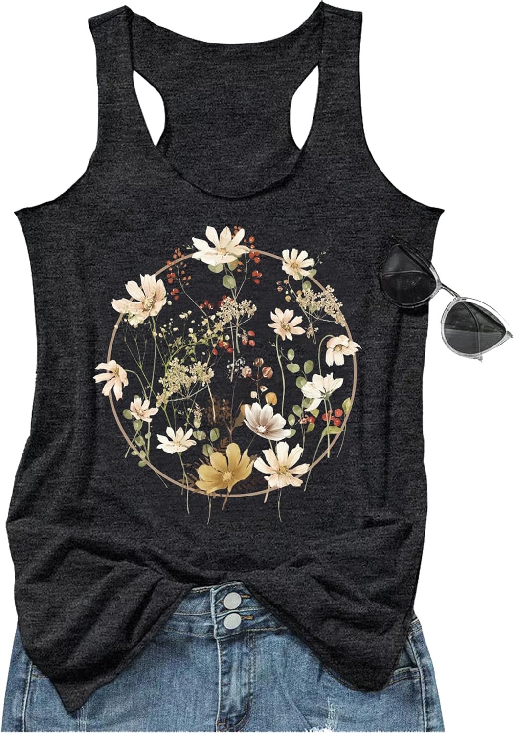 Womens Mandala Vintage Graphic Racerback Tank Tops Summer Casual Loose O-Neck Ta...