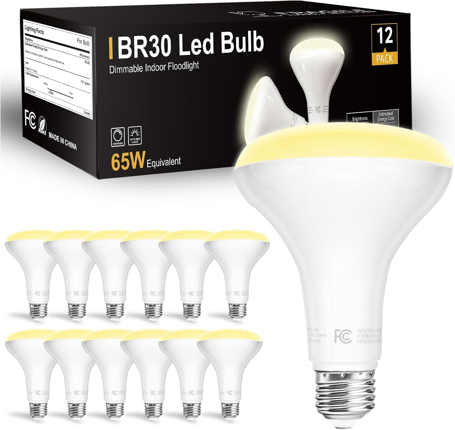 dalattin 12 Pack BR30 LED Bulbs 65W Equivalent, Dimmable Indoor Flood Lights 270...
